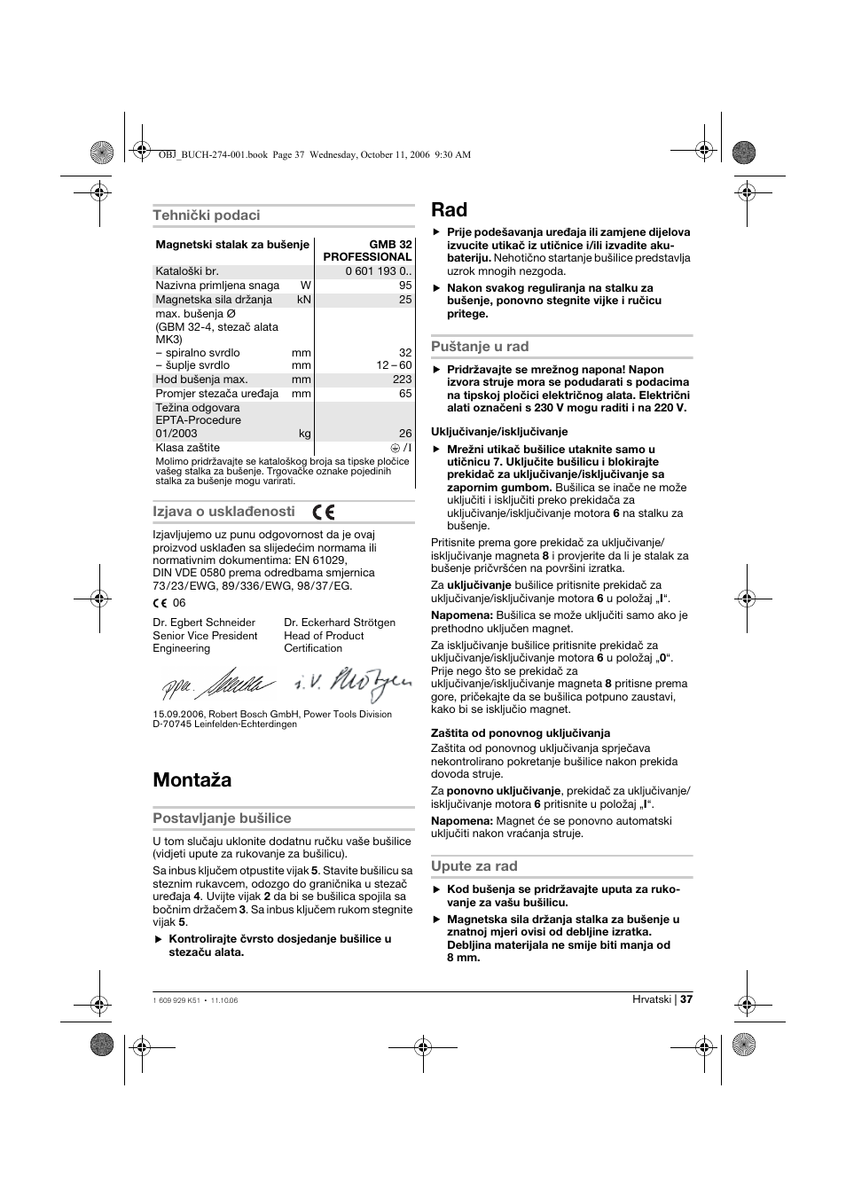 Montaža | Bosch GMB 32 Professional User Manual | Page 37 / 48