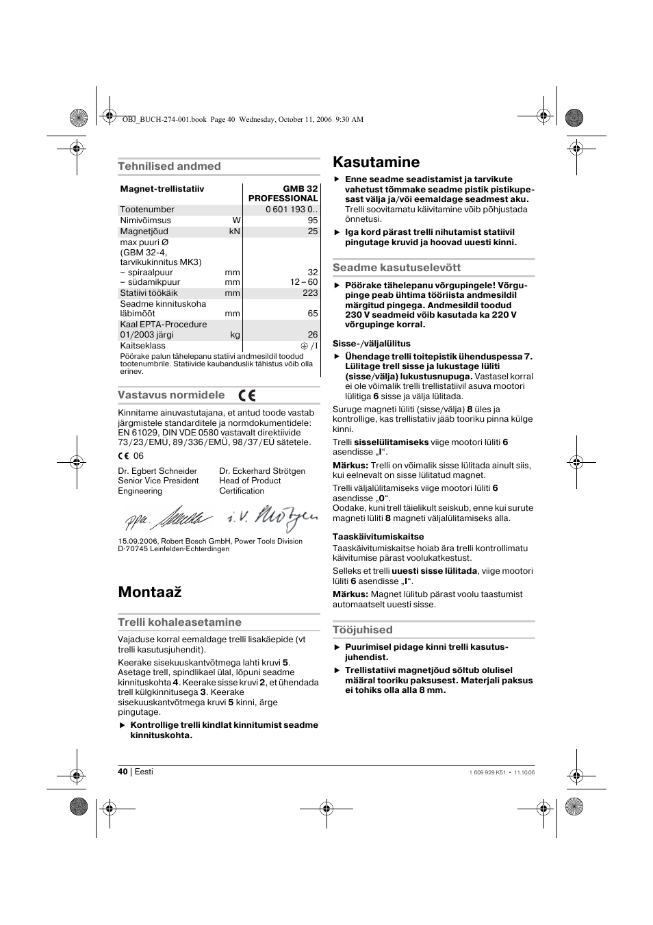 Montaaž, Kasutamine | Bosch GMB 32 Professional User Manual | Page 40 / 48