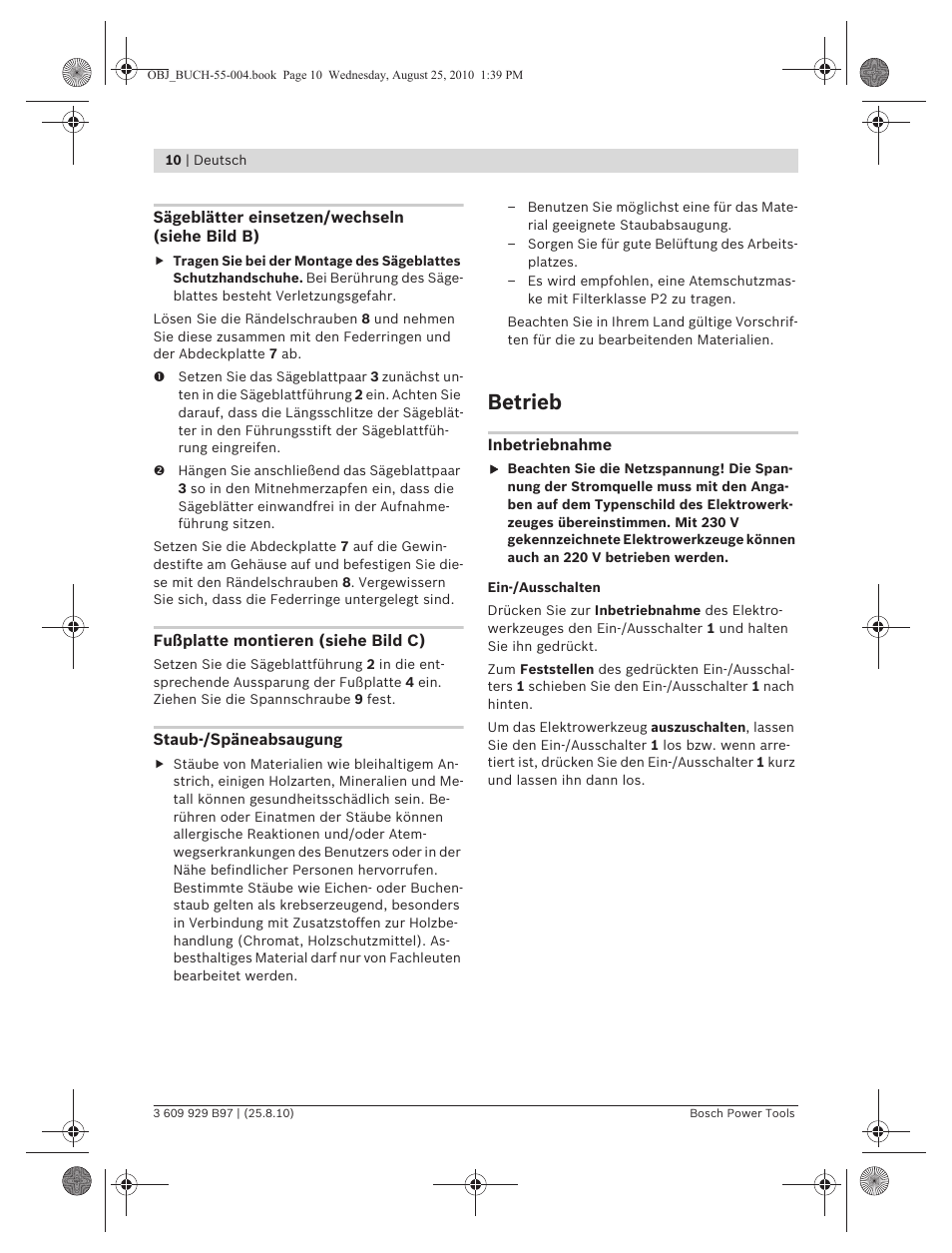 Betrieb | Bosch GSG 300 Professional User Manual | Page 10 / 179