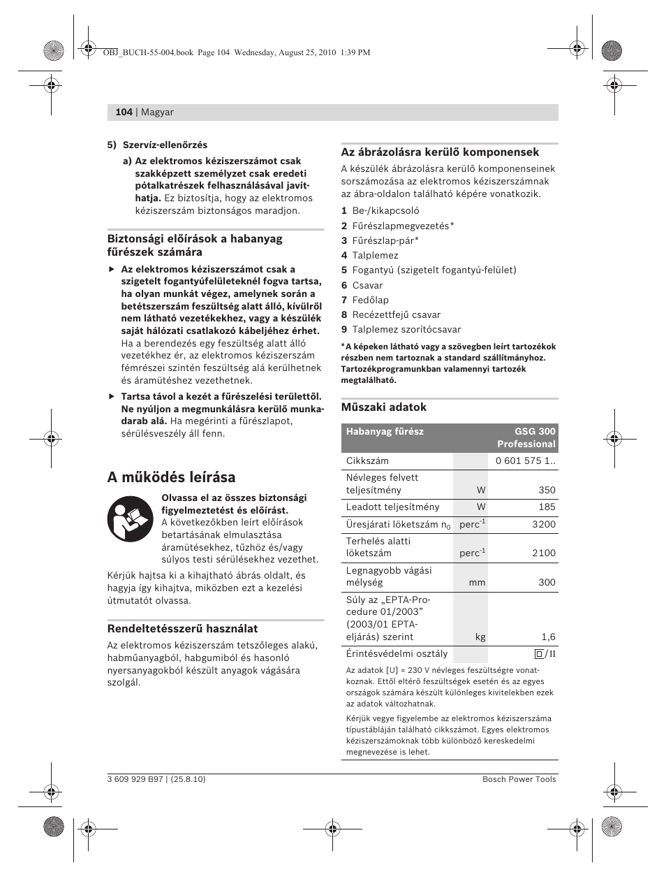 A működés leírása | Bosch GSG 300 Professional User Manual | Page 104 / 179