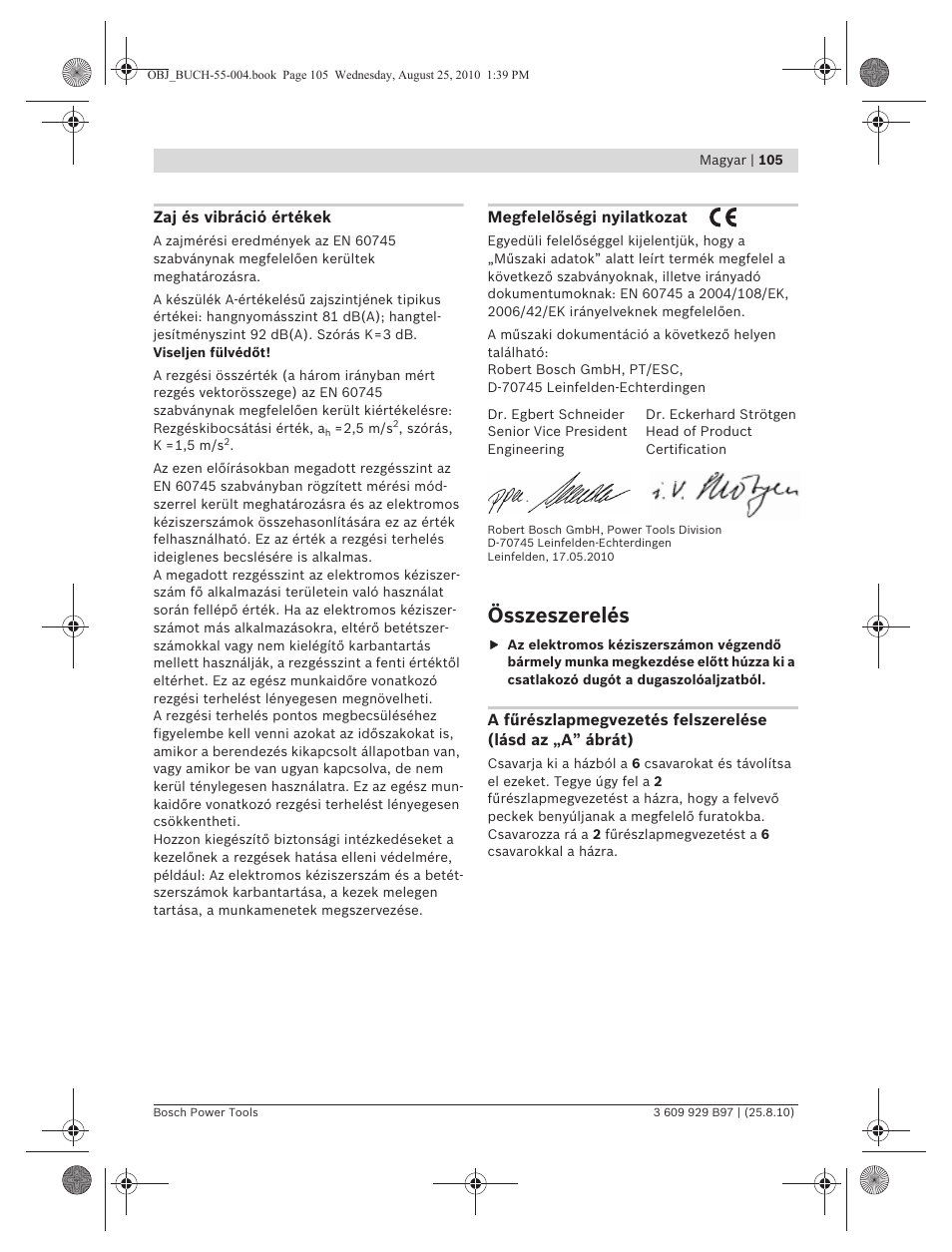 Összeszerelés | Bosch GSG 300 Professional User Manual | Page 105 / 179