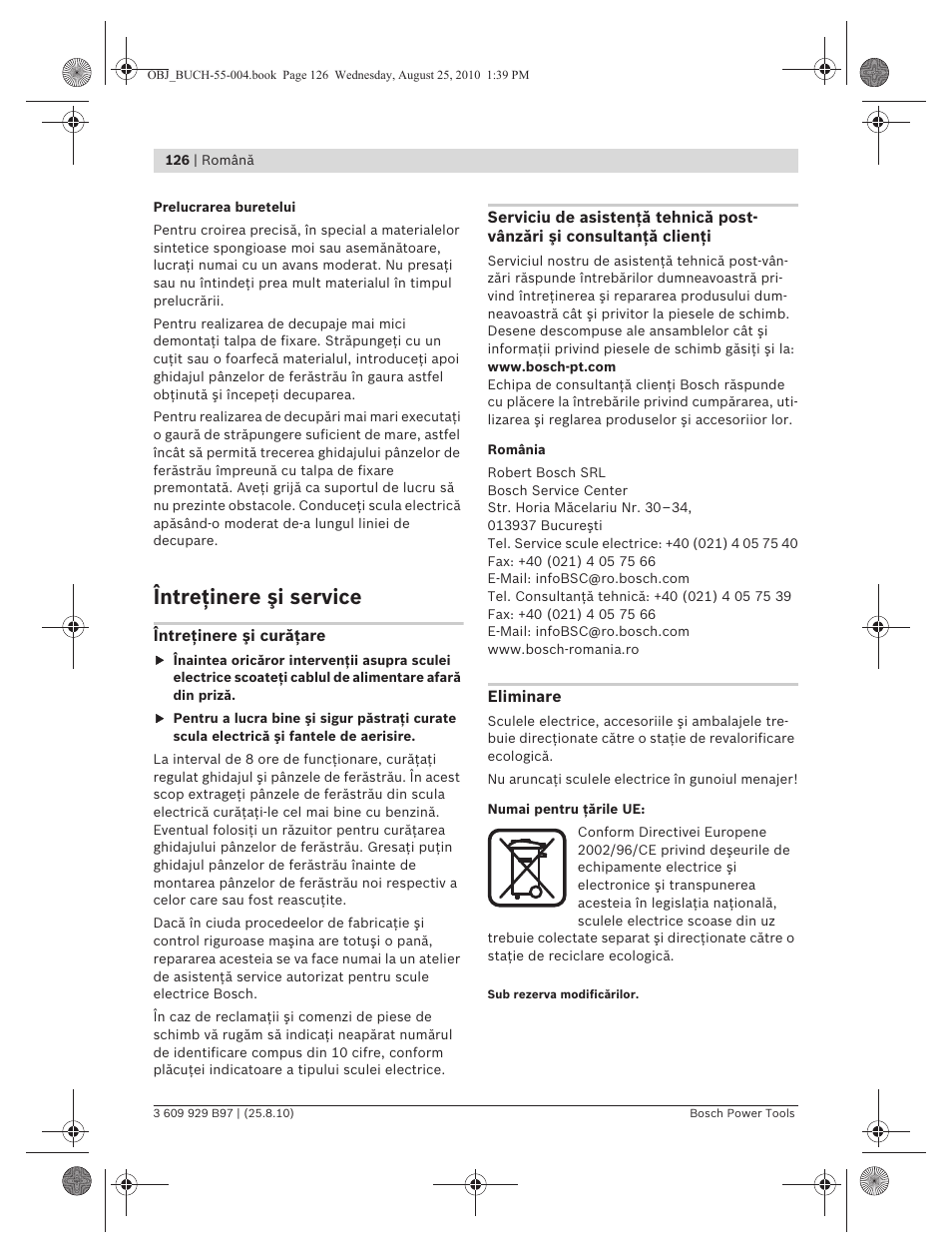 Întreţinere şi service | Bosch GSG 300 Professional User Manual | Page 126 / 179