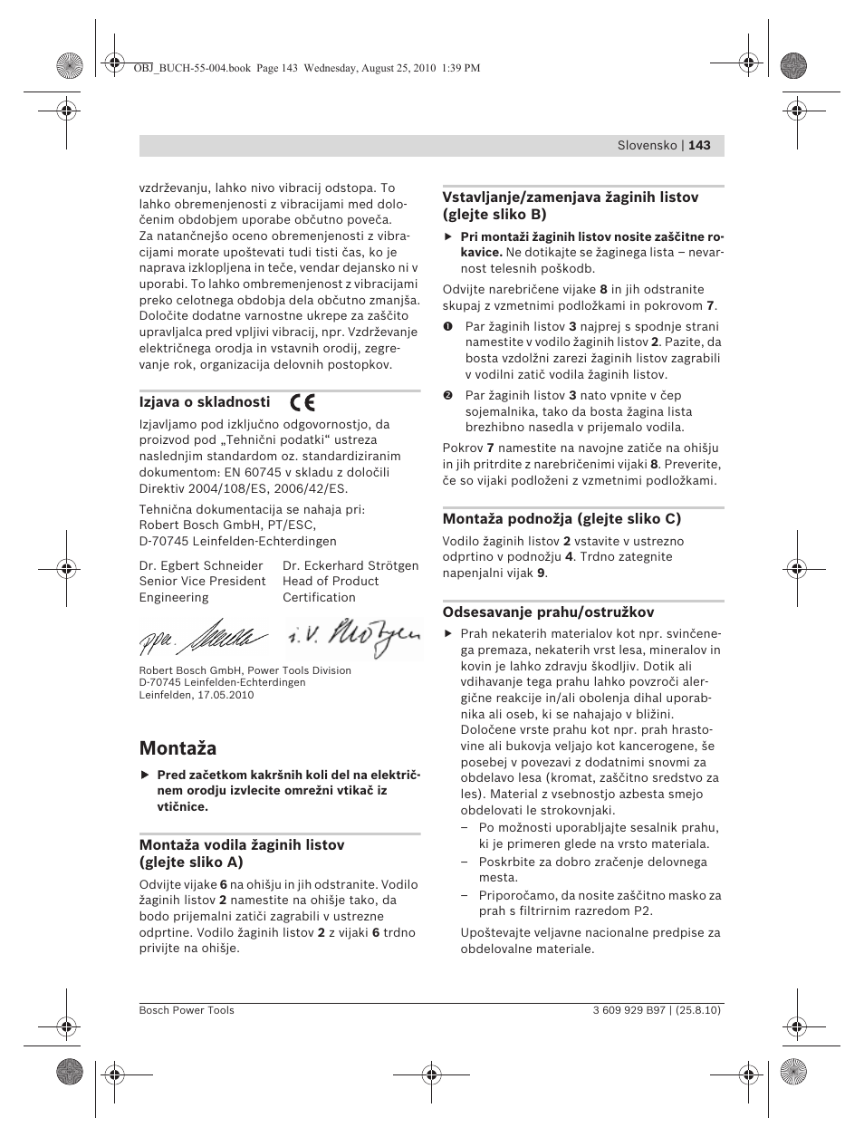 Montaža | Bosch GSG 300 Professional User Manual | Page 143 / 179