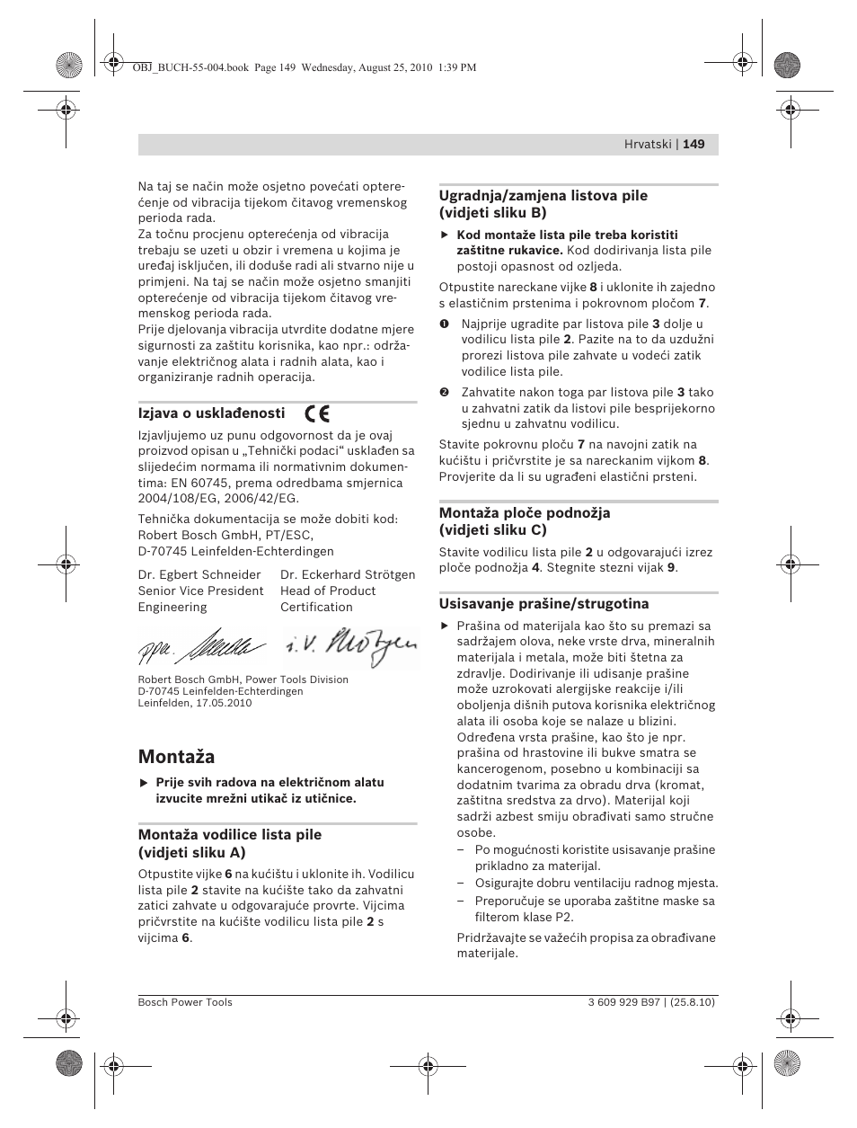 Montaža | Bosch GSG 300 Professional User Manual | Page 149 / 179