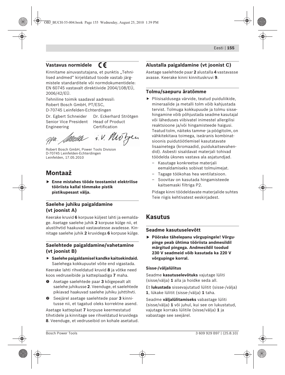 Montaaž, Kasutus | Bosch GSG 300 Professional User Manual | Page 155 / 179