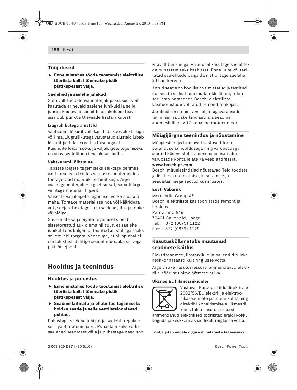 Hooldus ja teenindus | Bosch GSG 300 Professional User Manual | Page 156 / 179