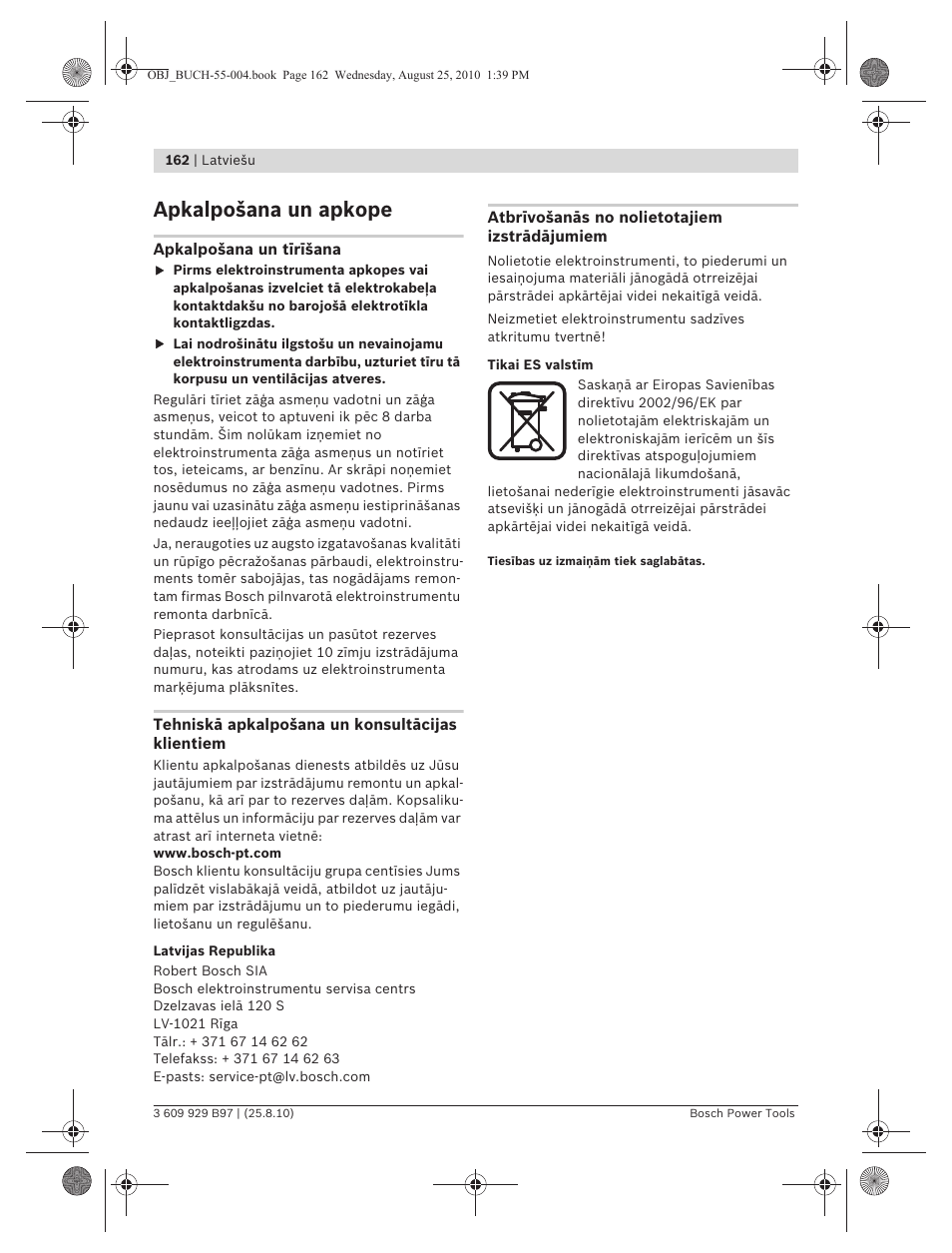 Apkalpošana un apkope | Bosch GSG 300 Professional User Manual | Page 162 / 179