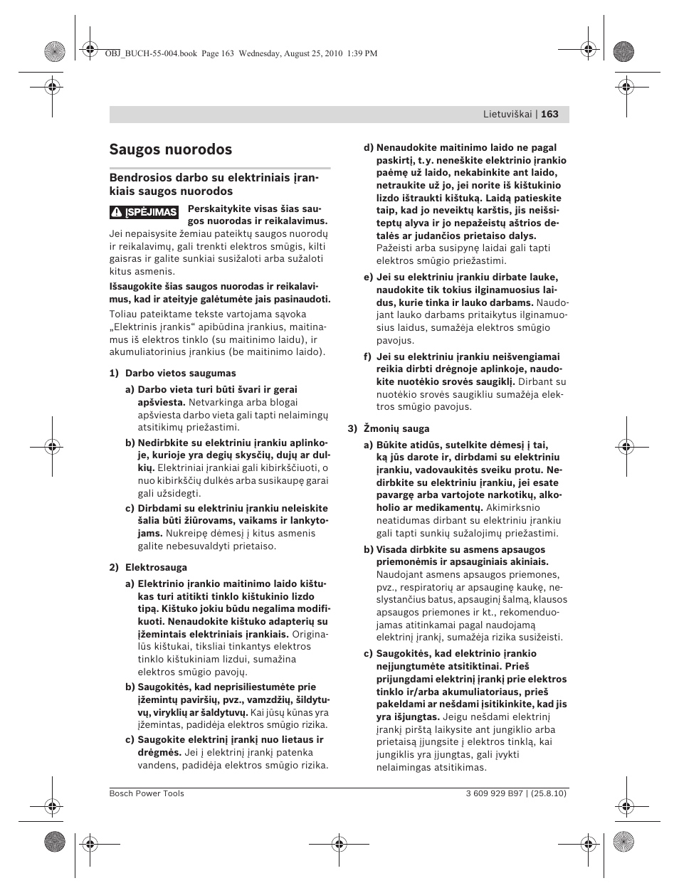 Saugos nuorodos | Bosch GSG 300 Professional User Manual | Page 163 / 179