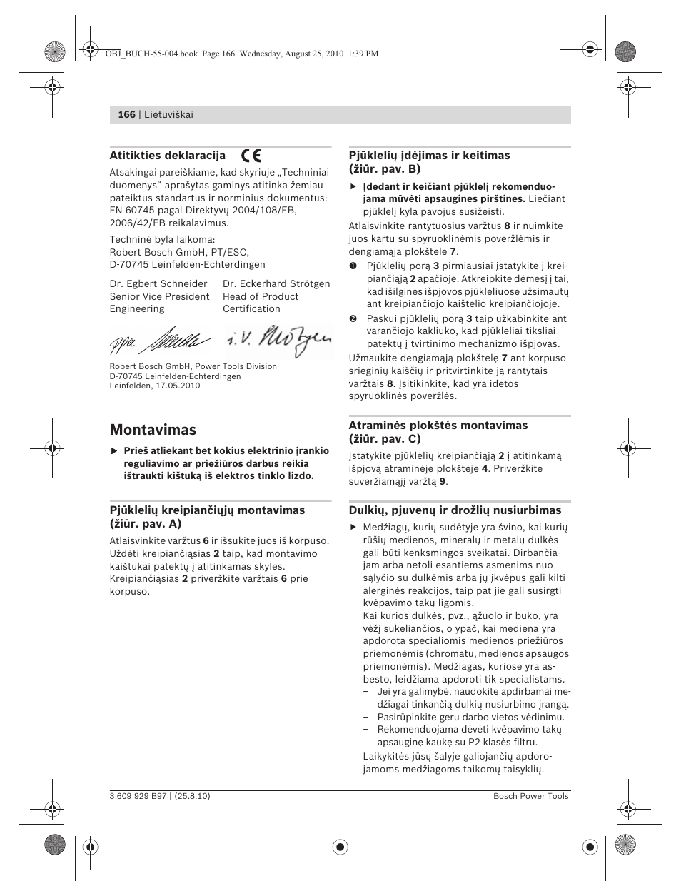 Montavimas | Bosch GSG 300 Professional User Manual | Page 166 / 179