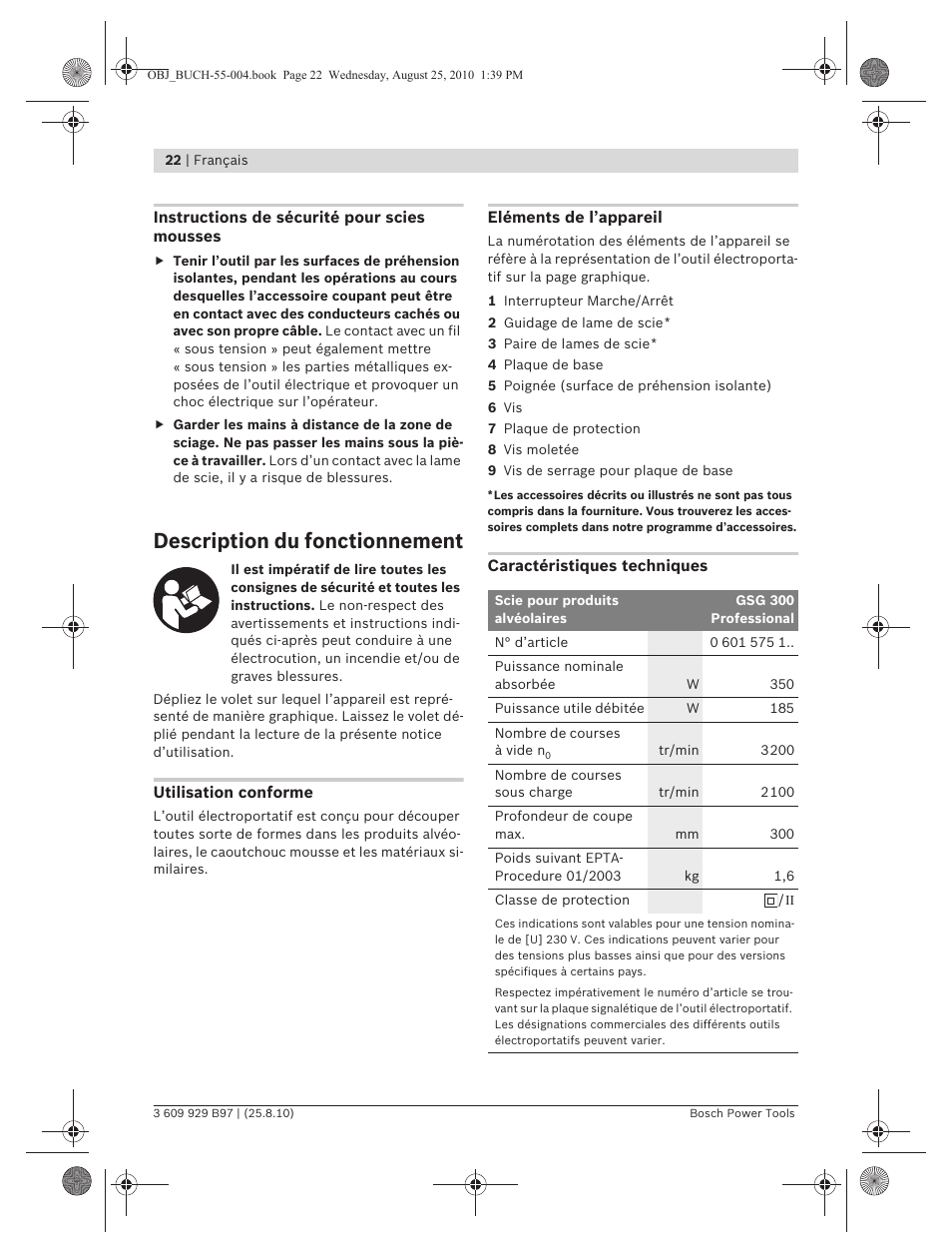 Description du fonctionnement | Bosch GSG 300 Professional User Manual | Page 22 / 179