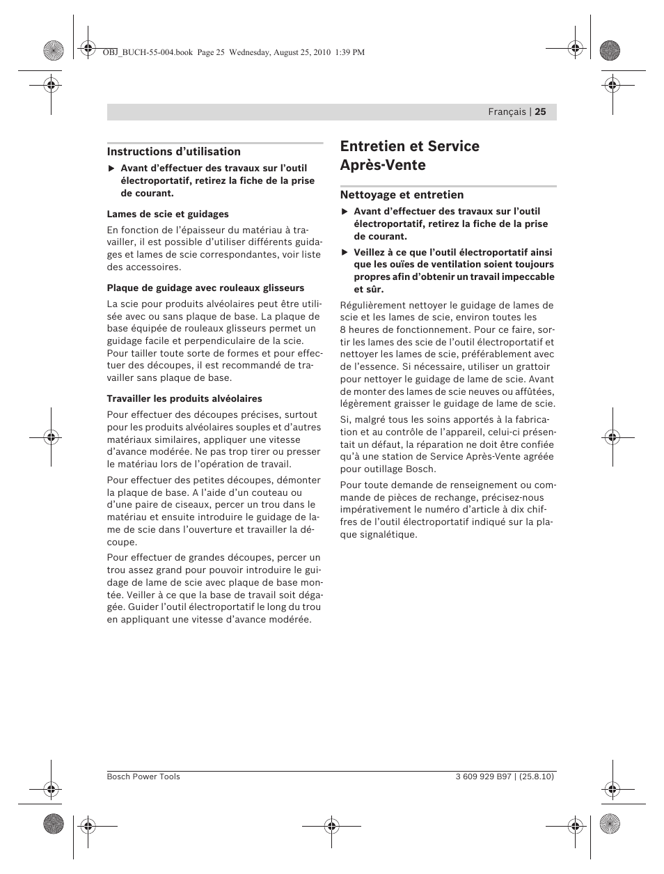 Entretien et service après-vente | Bosch GSG 300 Professional User Manual | Page 25 / 179