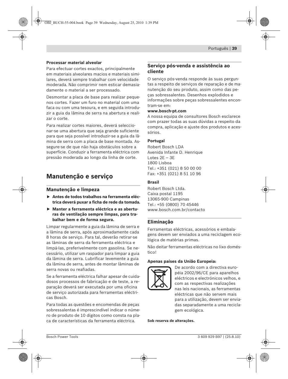 Manutenção e serviço | Bosch GSG 300 Professional User Manual | Page 39 / 179