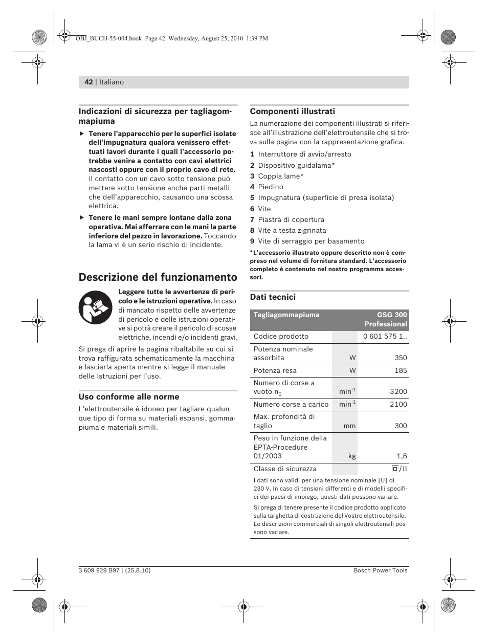 Descrizione del funzionamento | Bosch GSG 300 Professional User Manual | Page 42 / 179