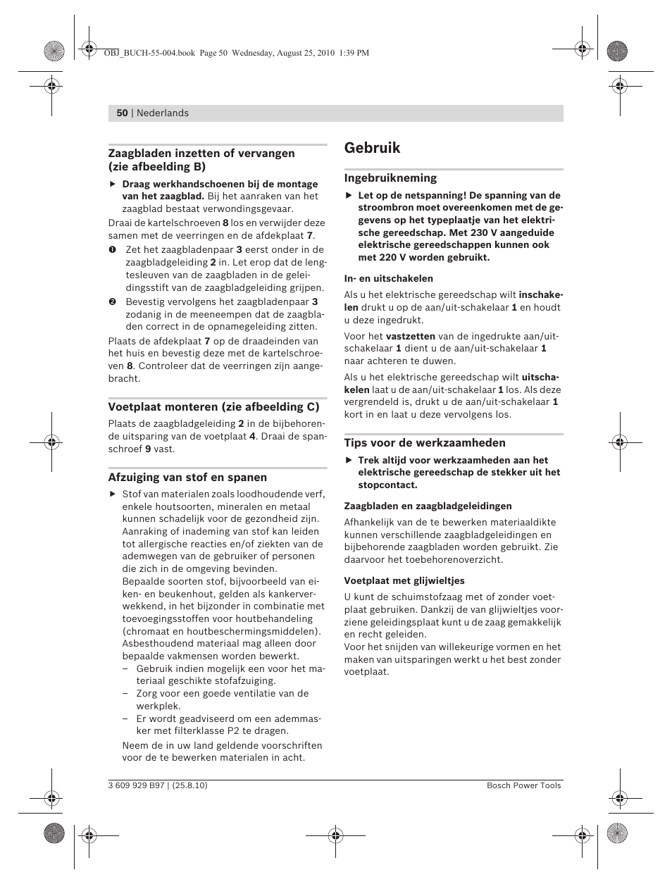 Gebruik | Bosch GSG 300 Professional User Manual | Page 50 / 179