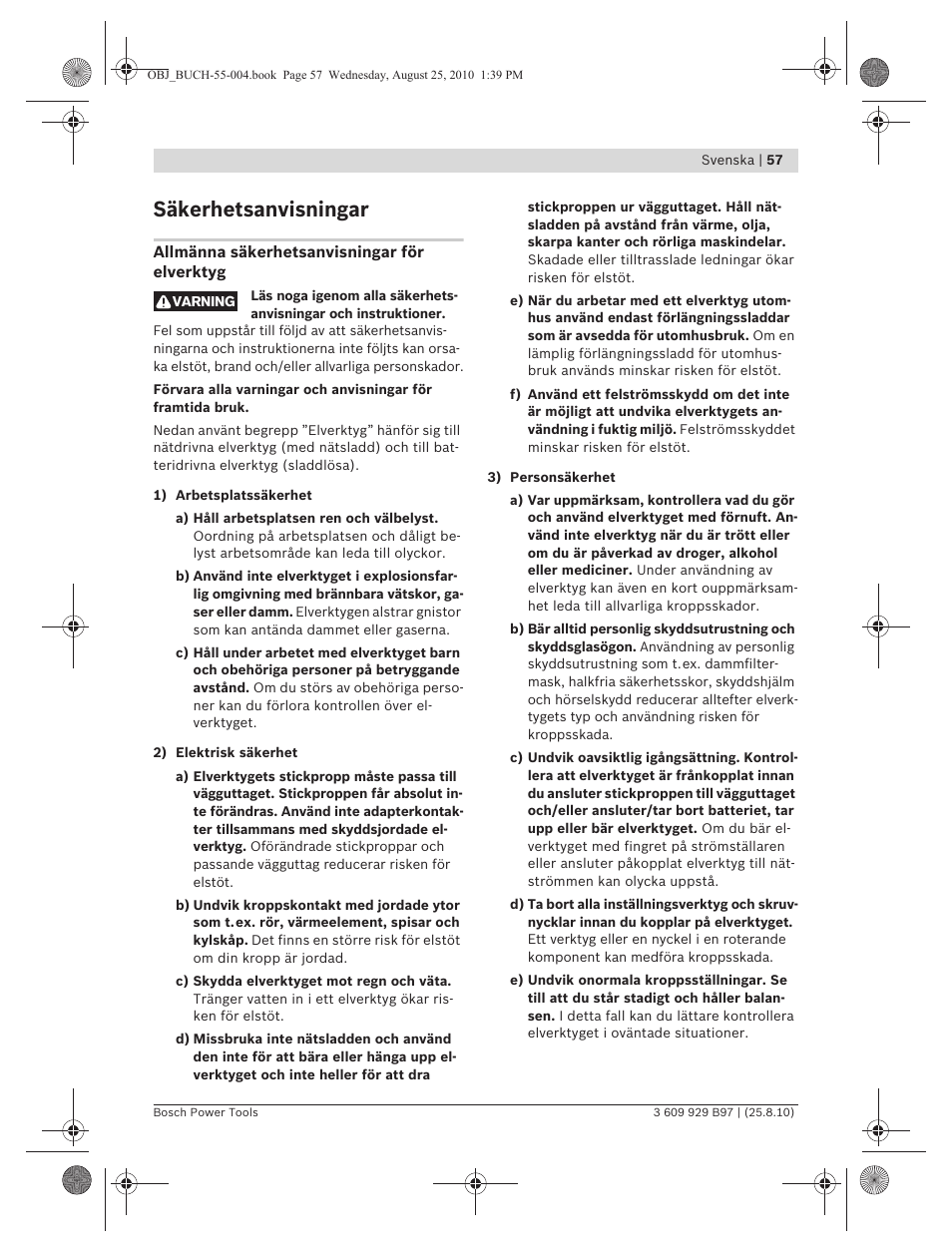 Säkerhetsanvisningar | Bosch GSG 300 Professional User Manual | Page 57 / 179