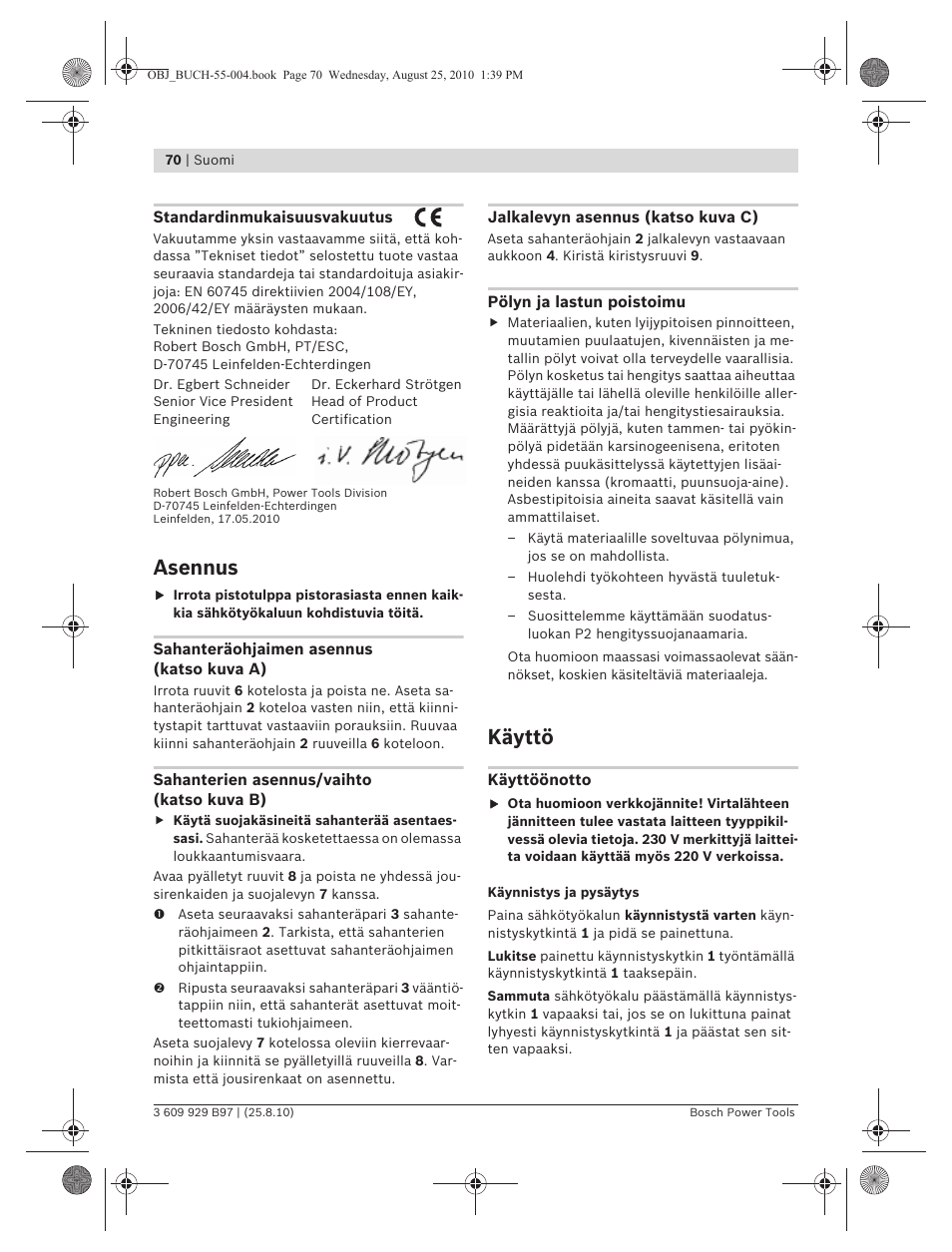 Asennus, Käyttö | Bosch GSG 300 Professional User Manual | Page 70 / 179