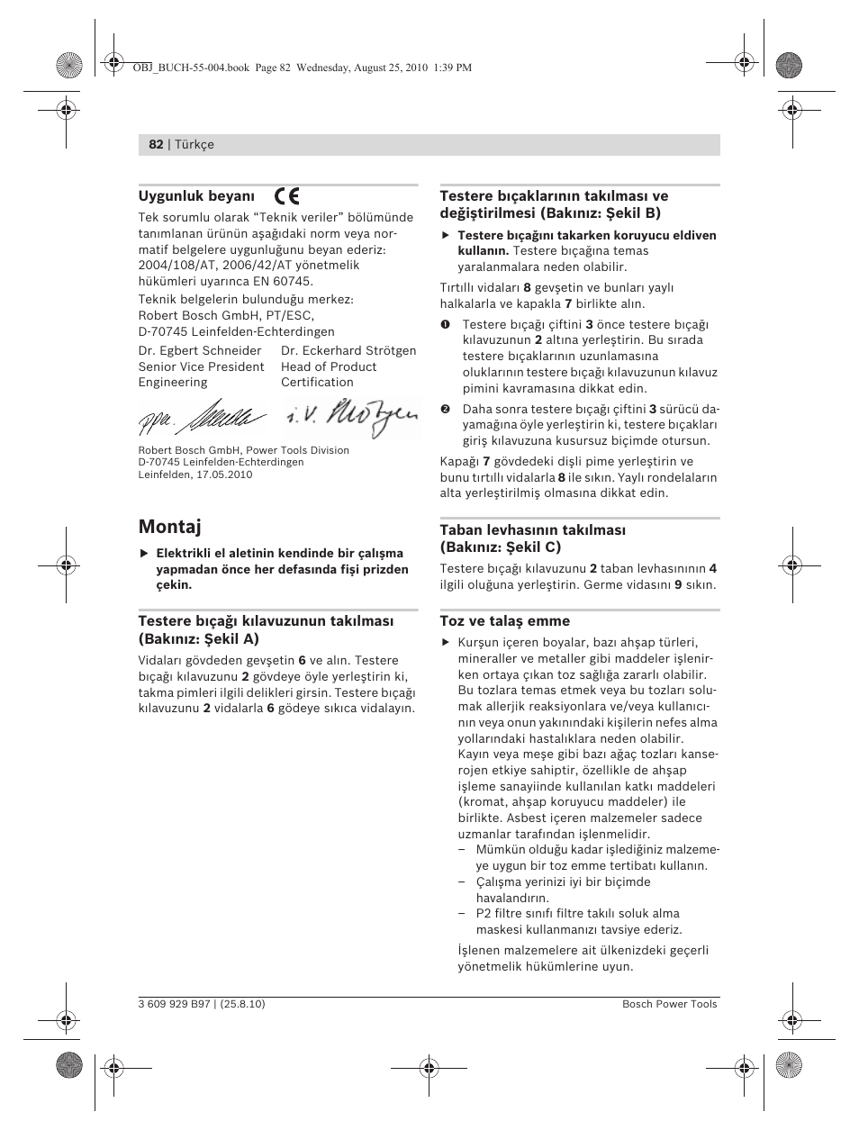 Montaj | Bosch GSG 300 Professional User Manual | Page 82 / 179