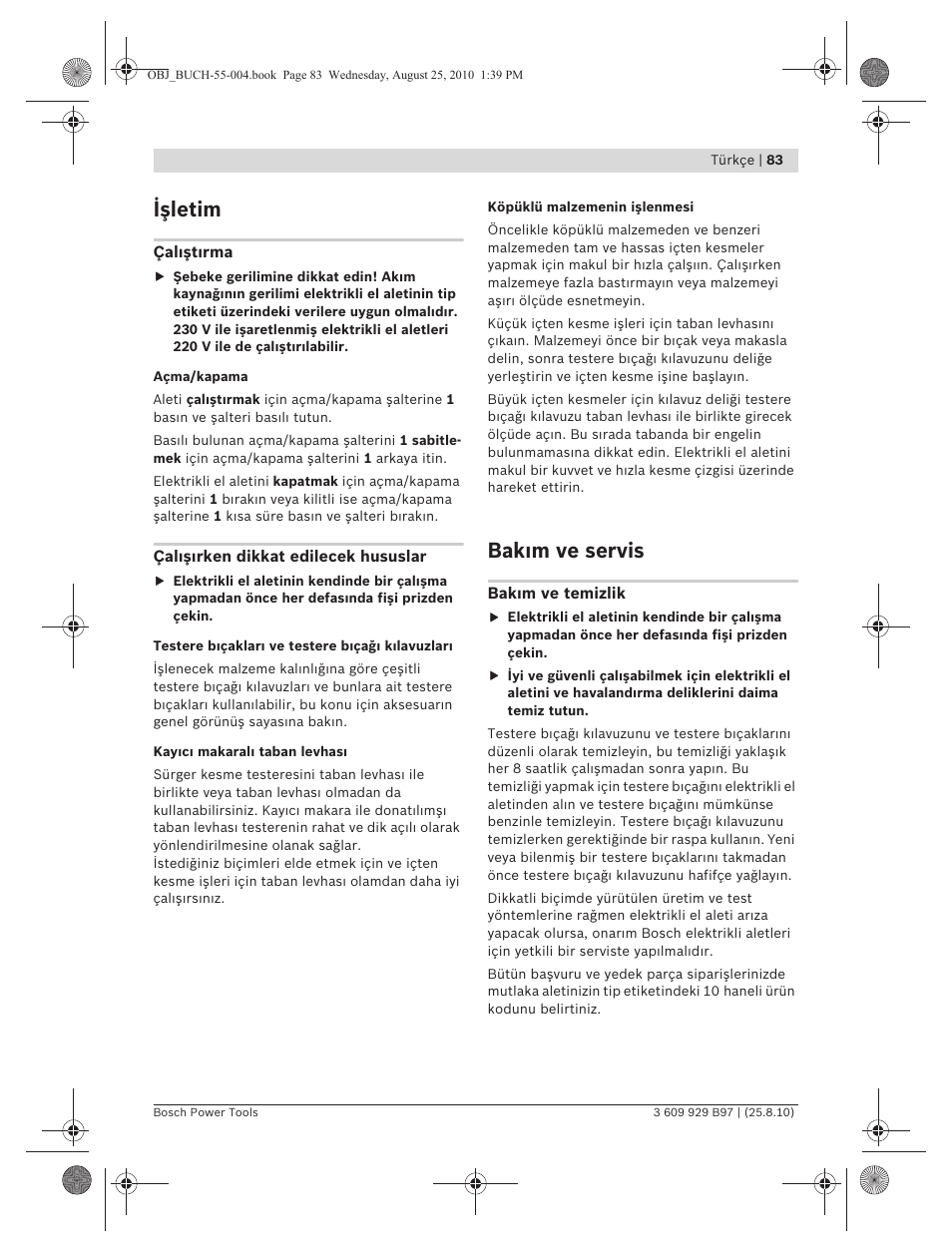 Işletim, Bak m ve servis | Bosch GSG 300 Professional User Manual | Page 83 / 179