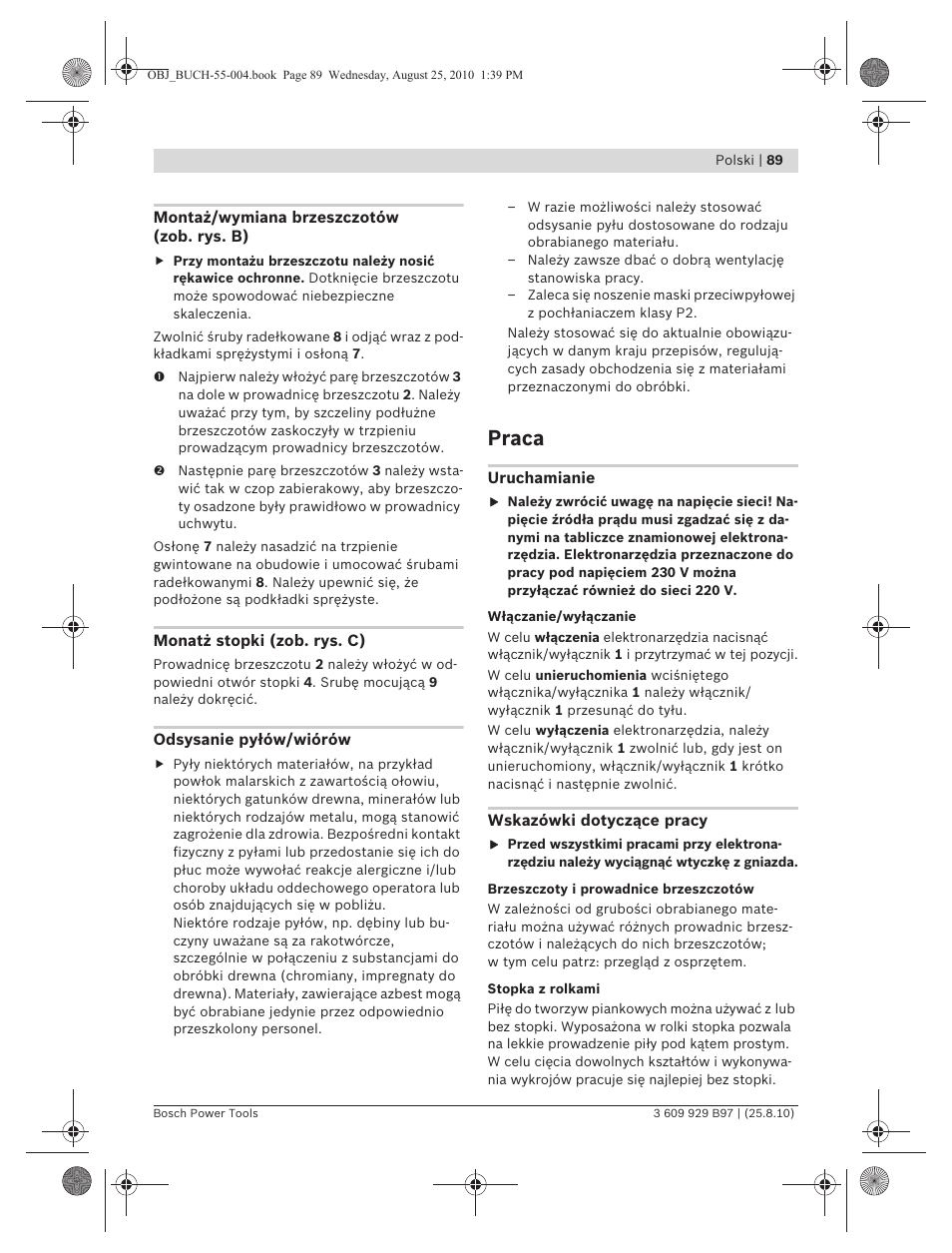 Praca | Bosch GSG 300 Professional User Manual | Page 89 / 179