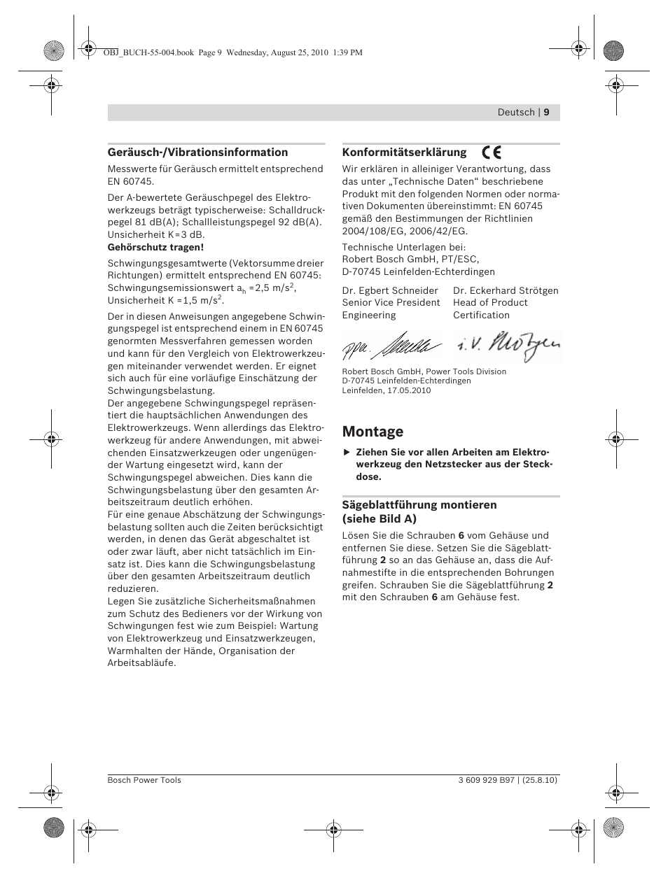 Montage | Bosch GSG 300 Professional User Manual | Page 9 / 179