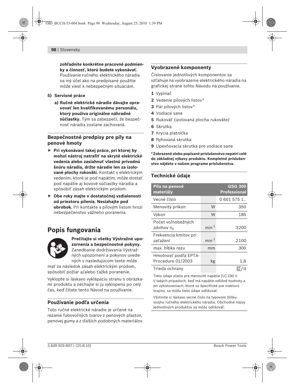 Popis fungovania | Bosch GSG 300 Professional User Manual | Page 98 / 179