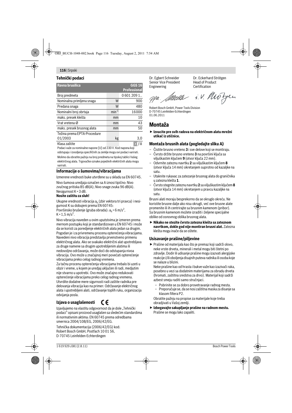 Montaža | Bosch GGS 16 Professional User Manual | Page 116 / 153