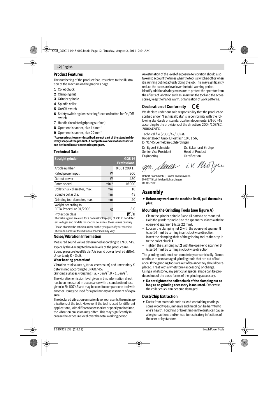 Assembly | Bosch GGS 16 Professional User Manual | Page 12 / 153