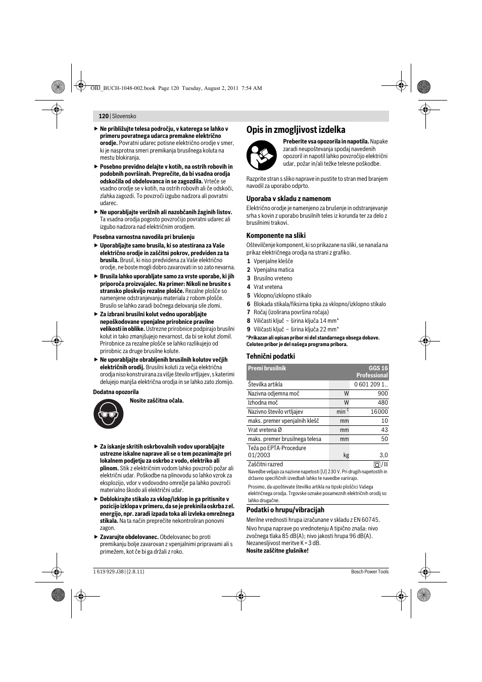 Opis in zmogljivost izdelka | Bosch GGS 16 Professional User Manual | Page 120 / 153
