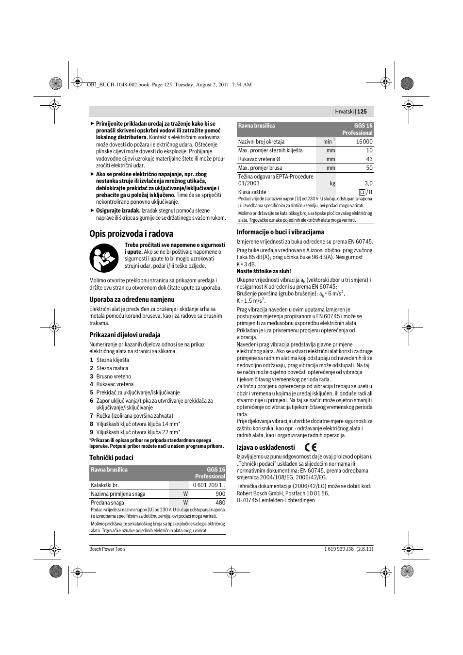 Opis proizvoda i radova | Bosch GGS 16 Professional User Manual | Page 125 / 153