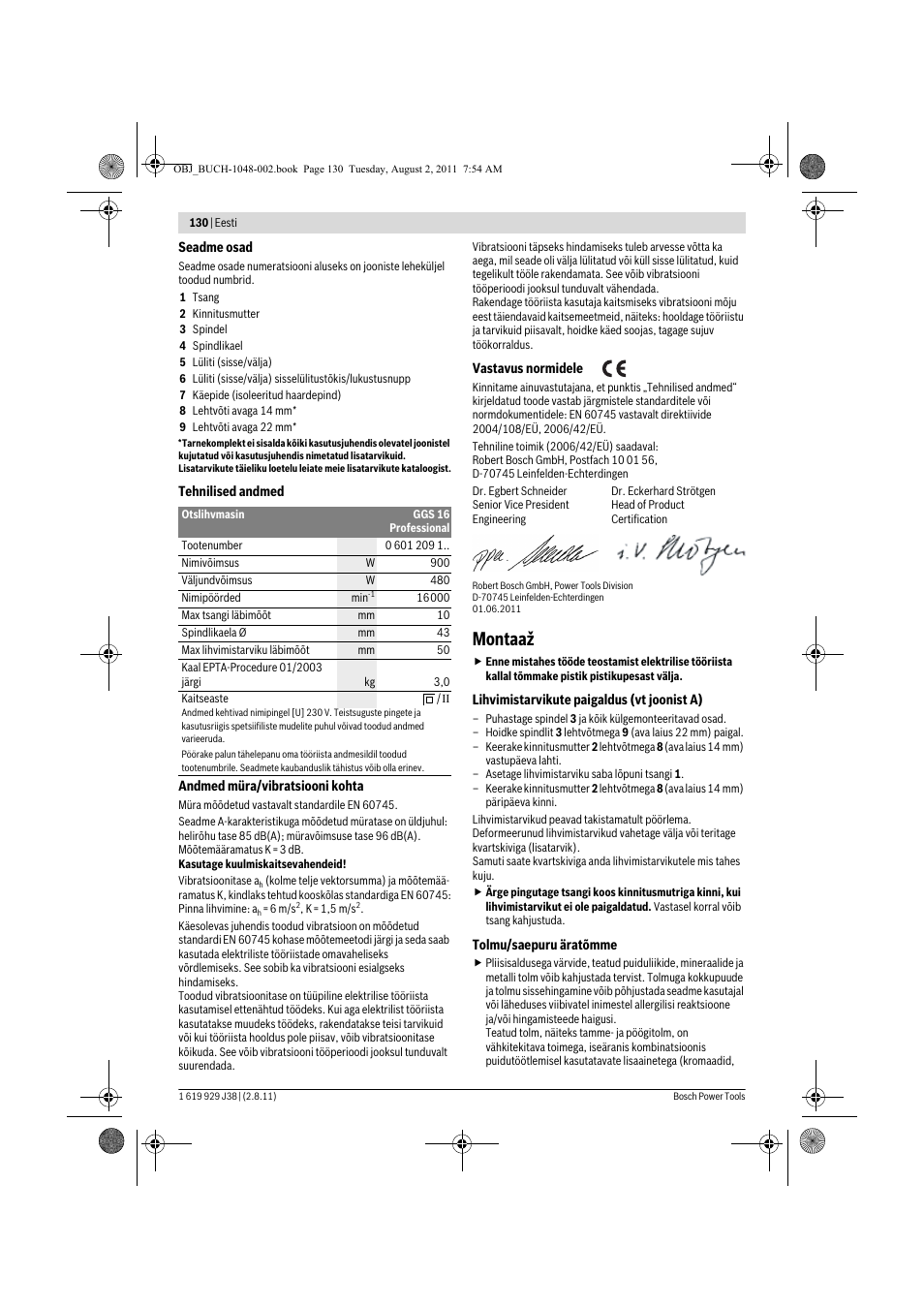 Montaaž | Bosch GGS 16 Professional User Manual | Page 130 / 153