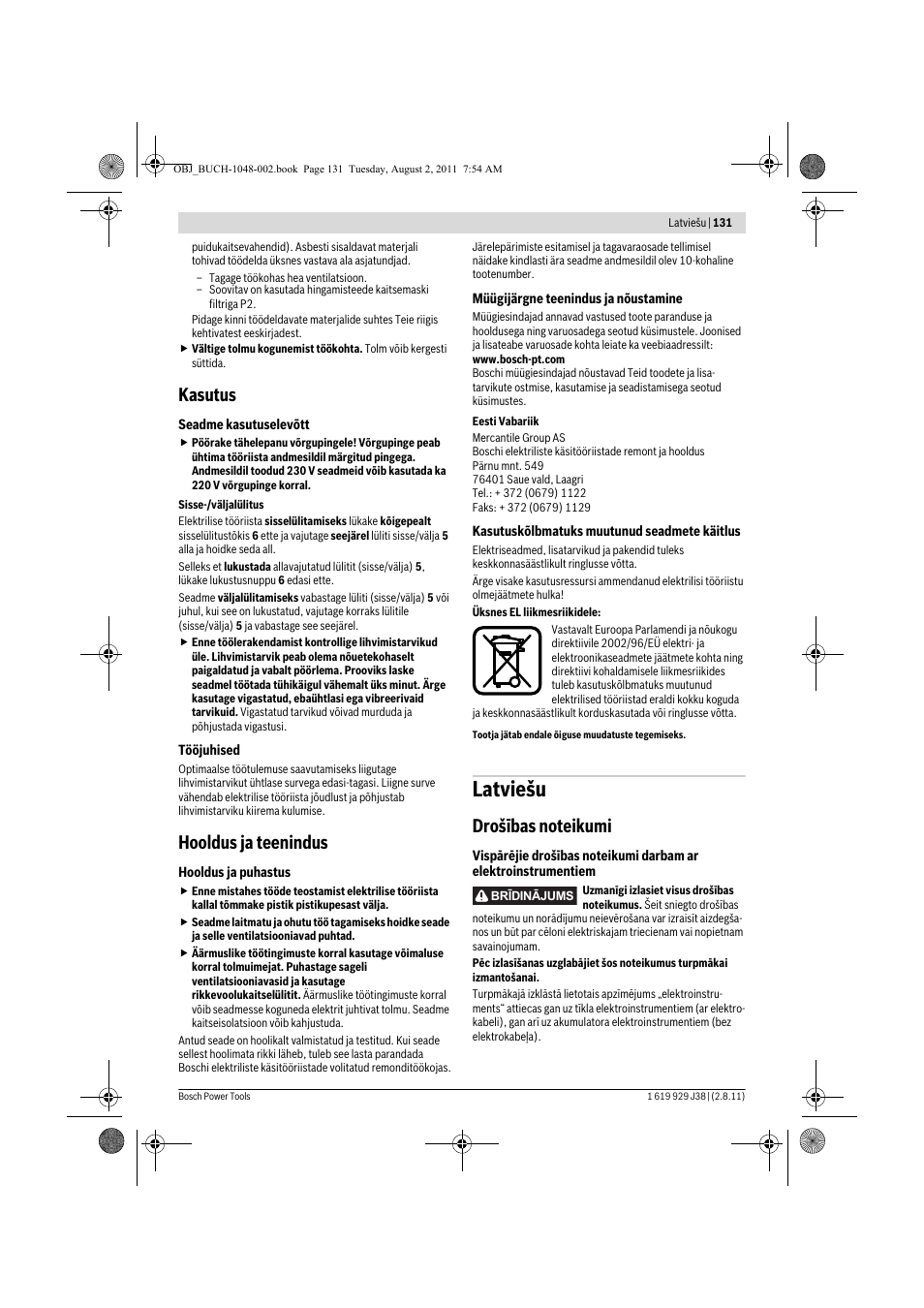 Latviešu, Kasutus, Hooldus ja teenindus | Bosch GGS 16 Professional User Manual | Page 131 / 153