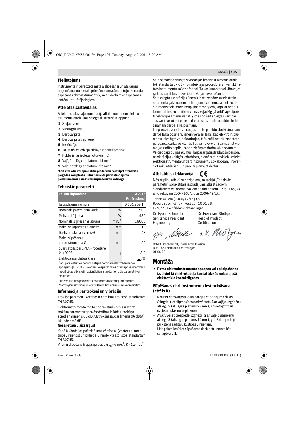 Montāža | Bosch GGS 16 Professional User Manual | Page 135 / 153