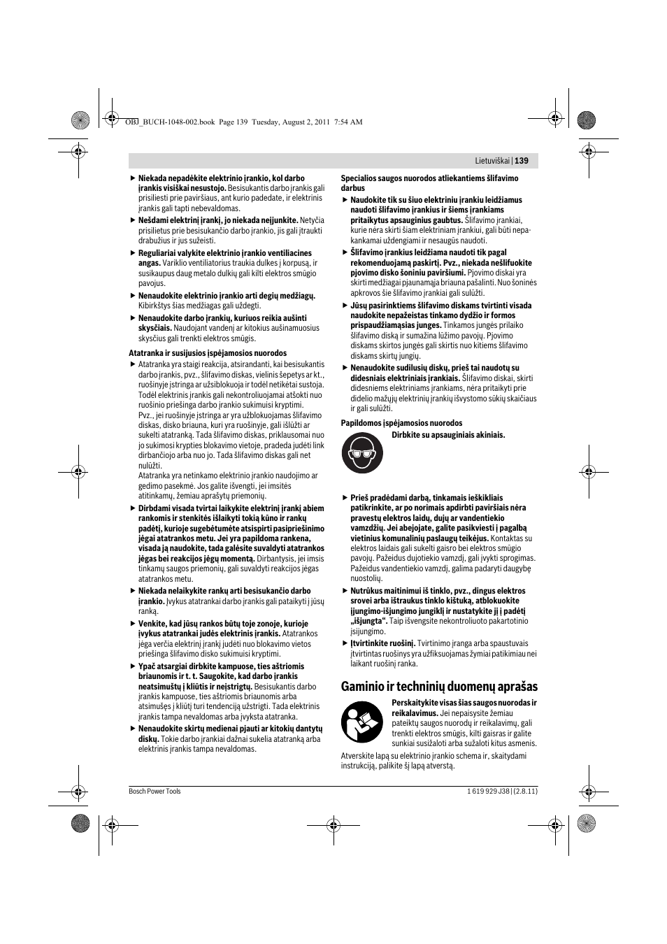 Gaminio ir techninių duomenų aprašas | Bosch GGS 16 Professional User Manual | Page 139 / 153