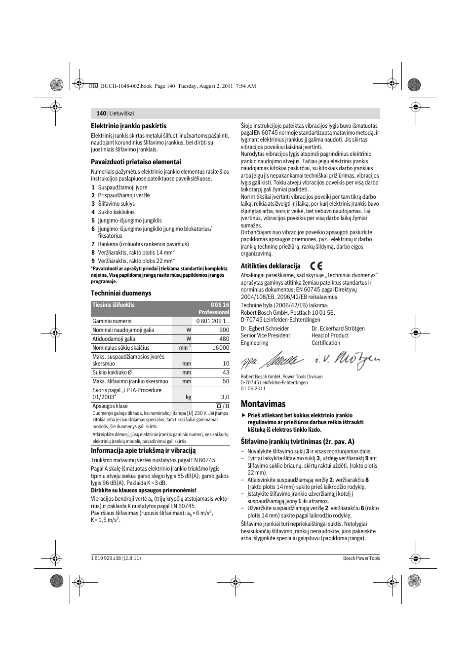 Montavimas | Bosch GGS 16 Professional User Manual | Page 140 / 153