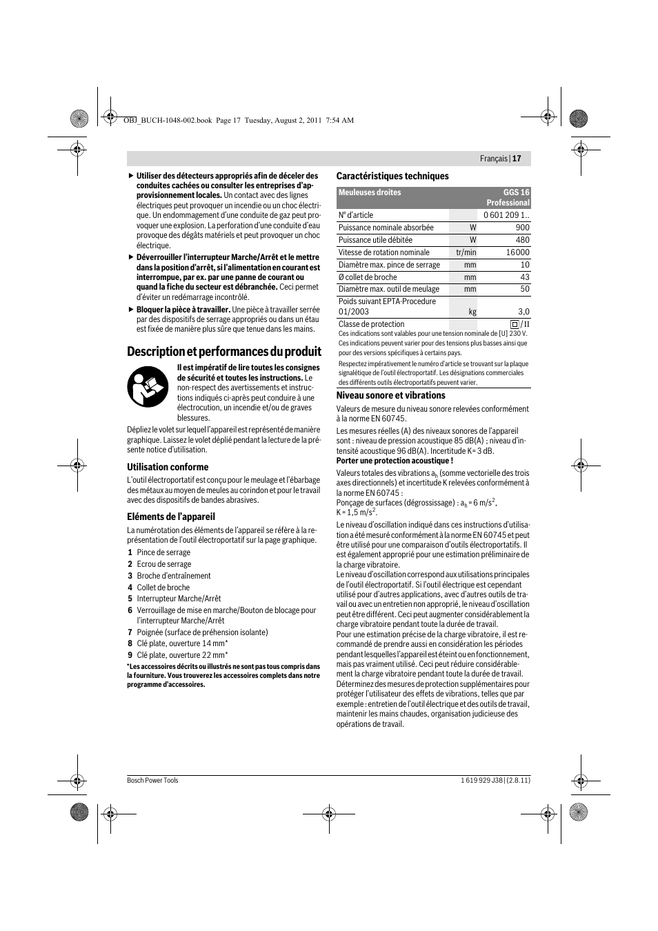 Description et performances du produit | Bosch GGS 16 Professional User Manual | Page 17 / 153