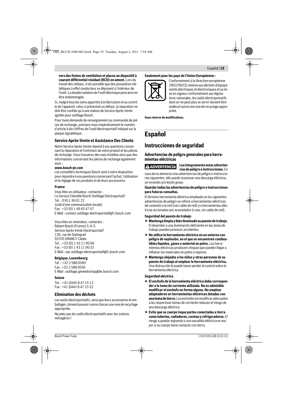 Español, Instrucciones de seguridad | Bosch GGS 16 Professional User Manual | Page 19 / 153