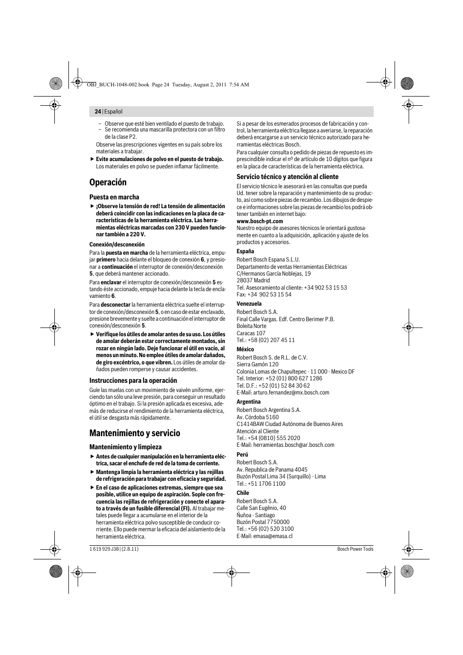 Operación, Mantenimiento y servicio | Bosch GGS 16 Professional User Manual | Page 24 / 153