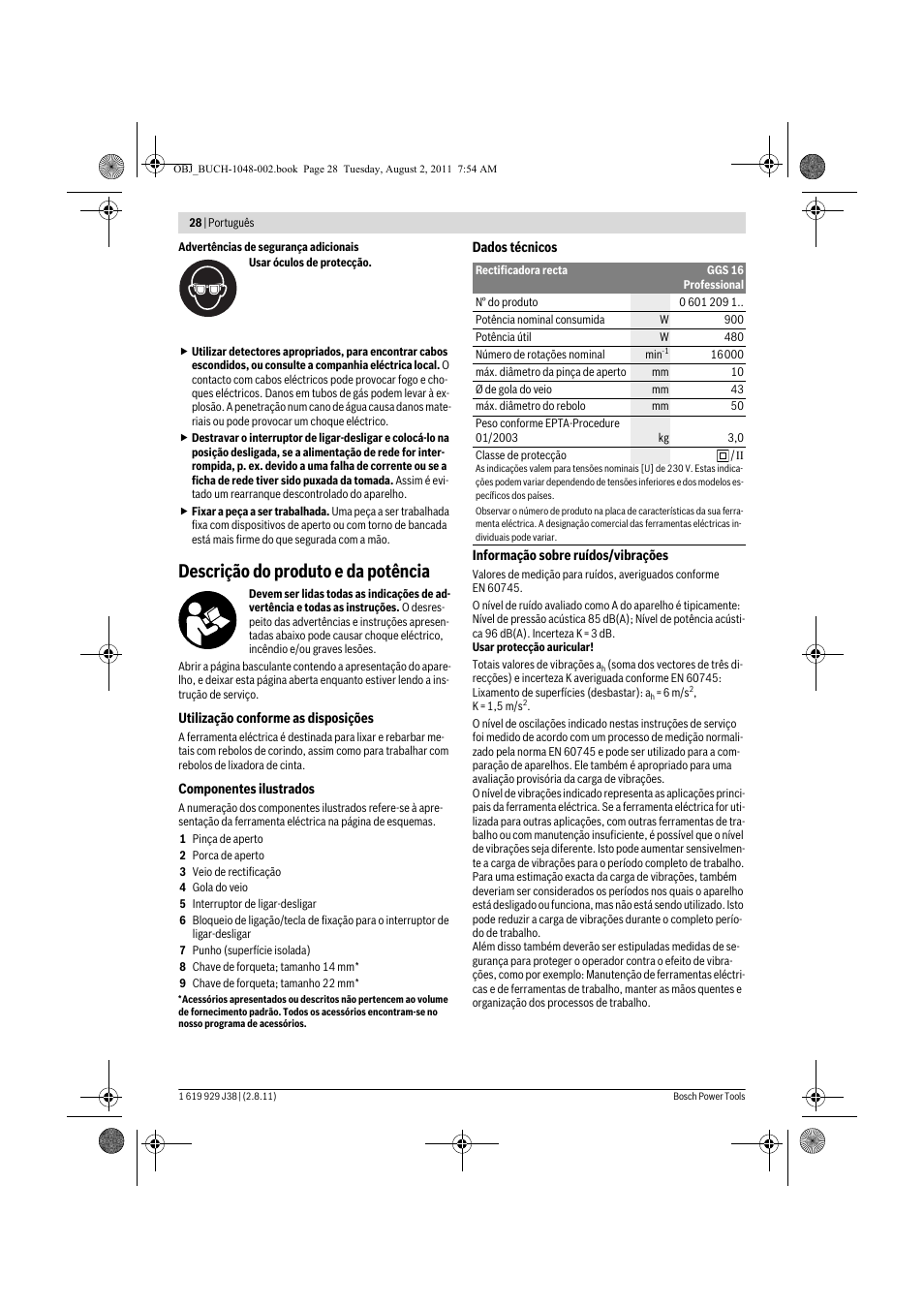 Descrição do produto e da potência | Bosch GGS 16 Professional User Manual | Page 28 / 153