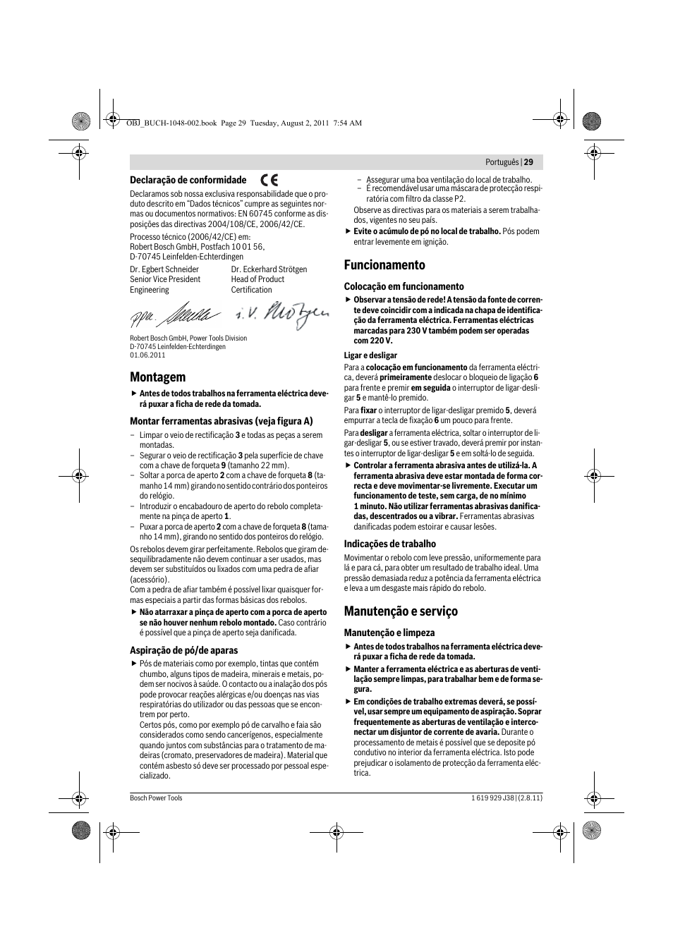 Montagem, Funcionamento, Manutenção e serviço | Bosch GGS 16 Professional User Manual | Page 29 / 153