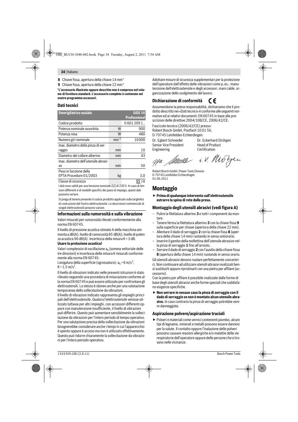 Montaggio | Bosch GGS 16 Professional User Manual | Page 34 / 153