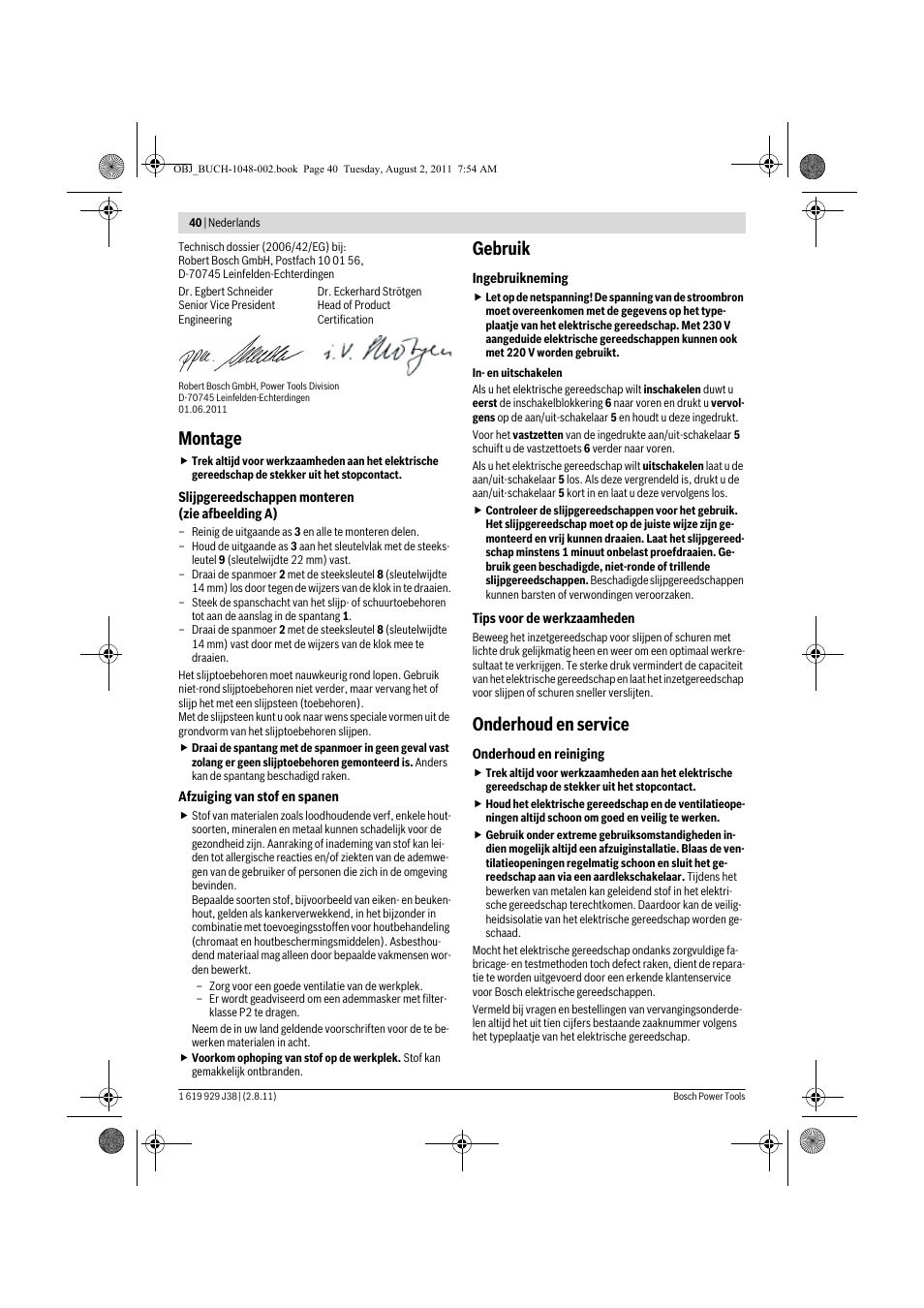 Montage, Gebruik, Onderhoud en service | Bosch GGS 16 Professional User Manual | Page 40 / 153
