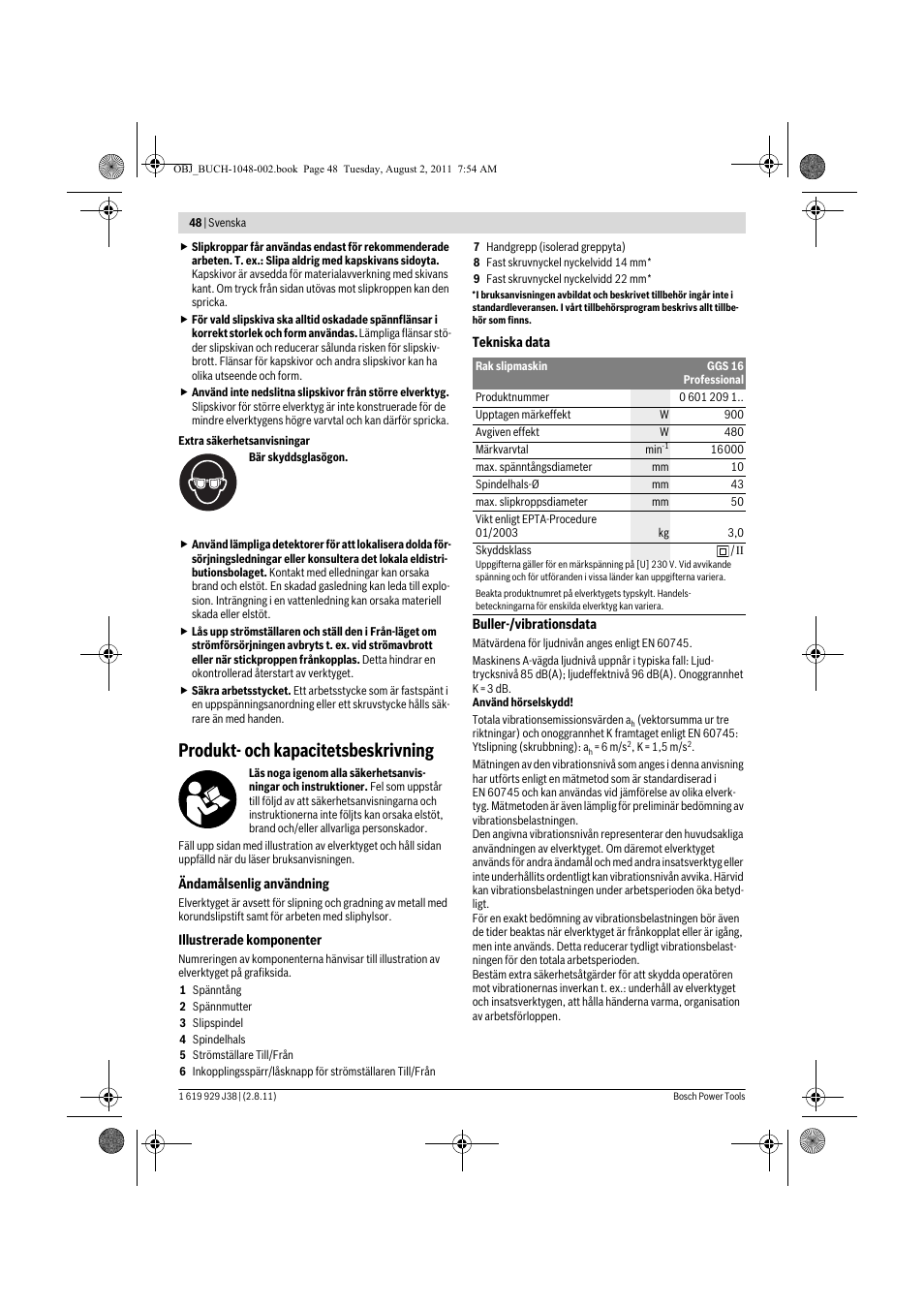 Produkt- och kapacitetsbeskrivning | Bosch GGS 16 Professional User Manual | Page 48 / 153