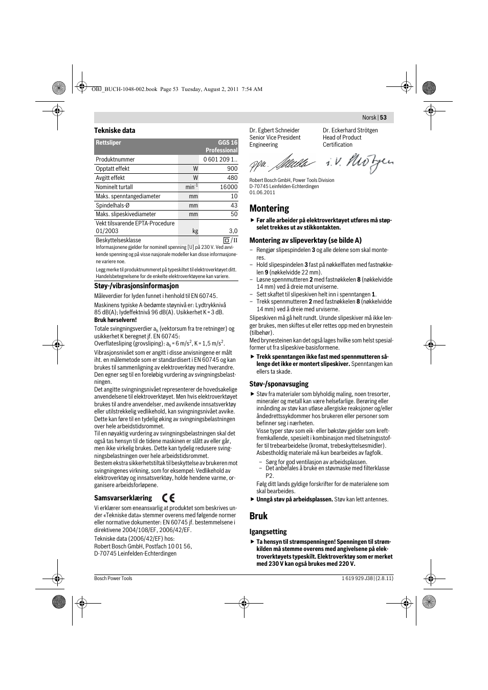 Montering, Bruk | Bosch GGS 16 Professional User Manual | Page 53 / 153