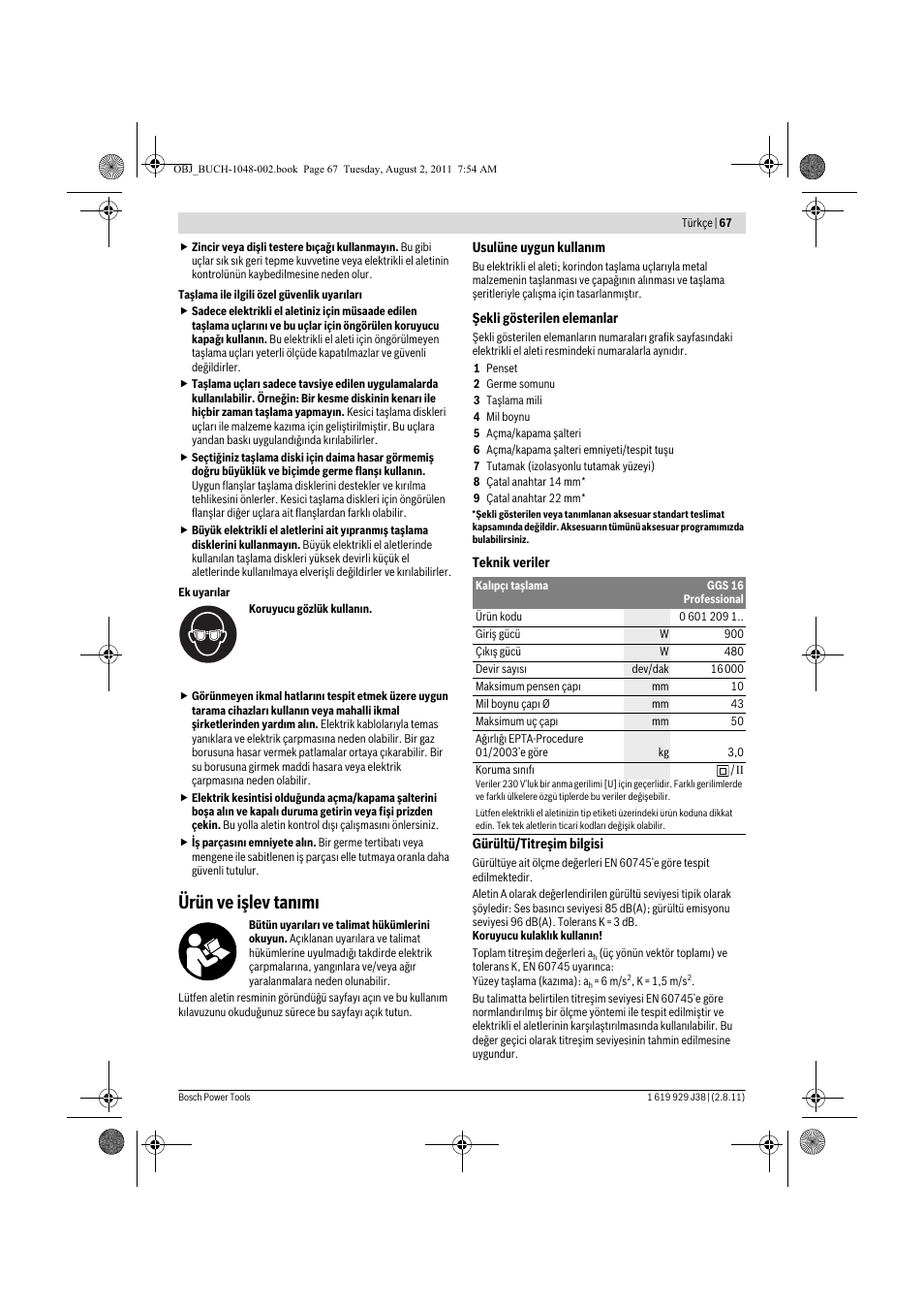 Ürün ve işlev tan m | Bosch GGS 16 Professional User Manual | Page 67 / 153