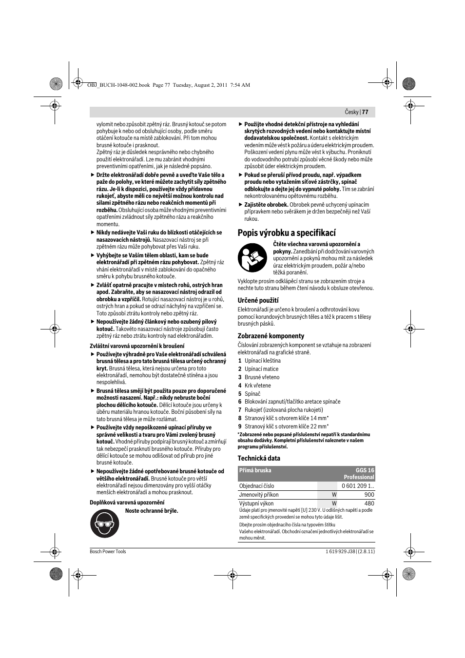 Popis výrobku a specifikací | Bosch GGS 16 Professional User Manual | Page 77 / 153