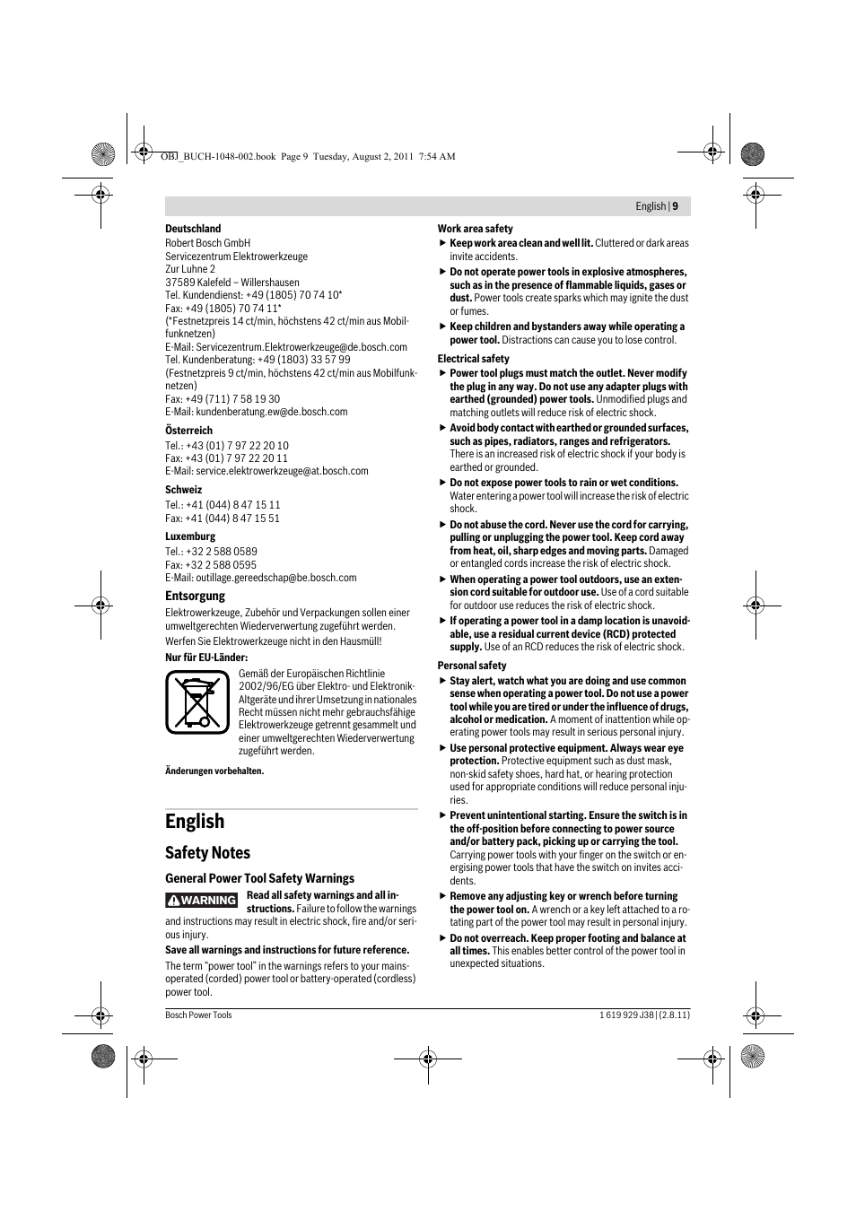 English | Bosch GGS 16 Professional User Manual | Page 9 / 153