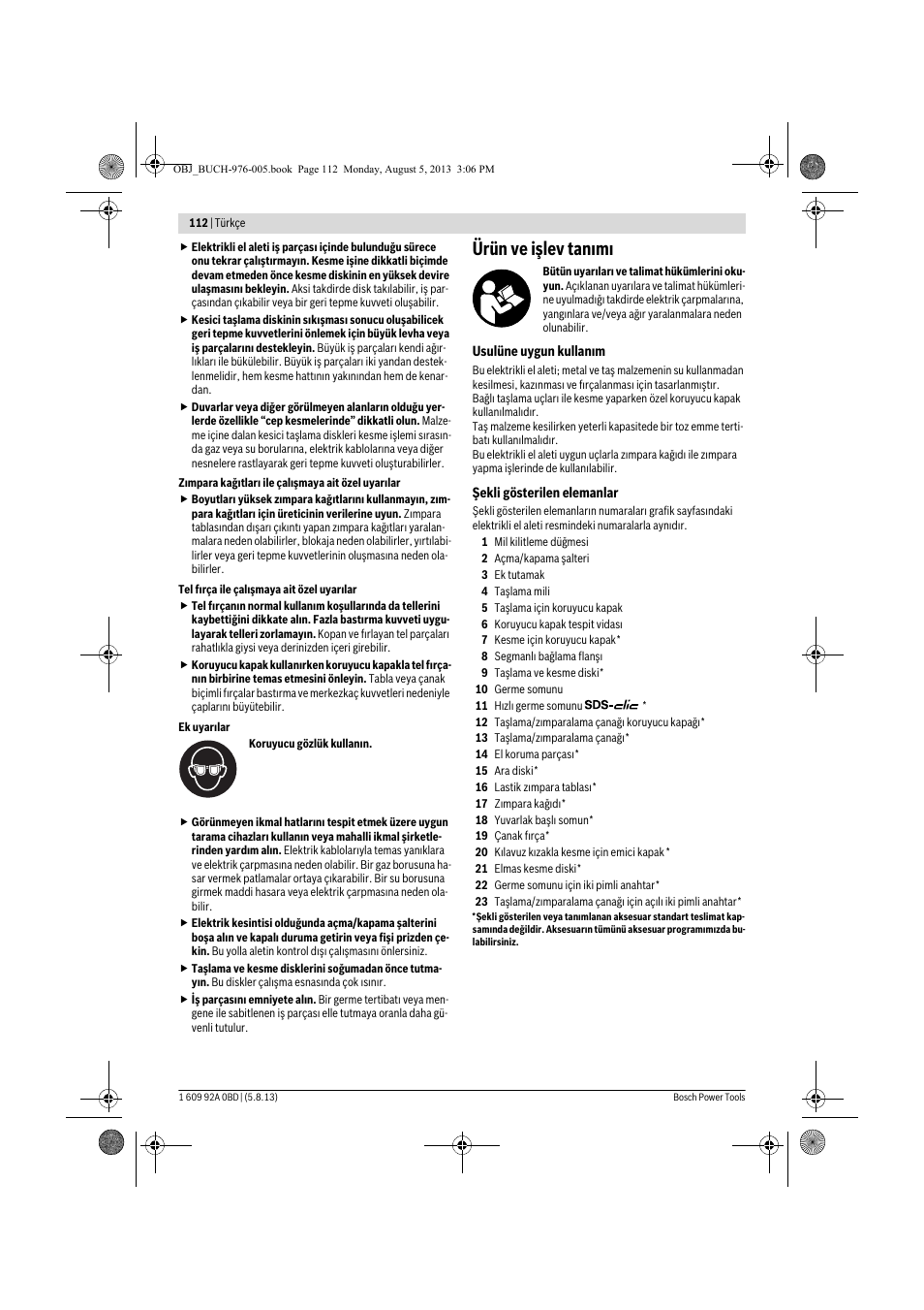 Ürün ve işlev tanımı | Bosch PWS 20-230 J User Manual | Page 112 / 267