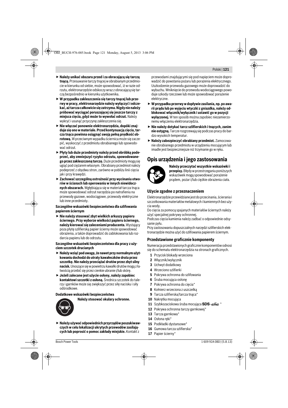 Opis urządzenia i jego zastosowania | Bosch PWS 20-230 J User Manual | Page 121 / 267