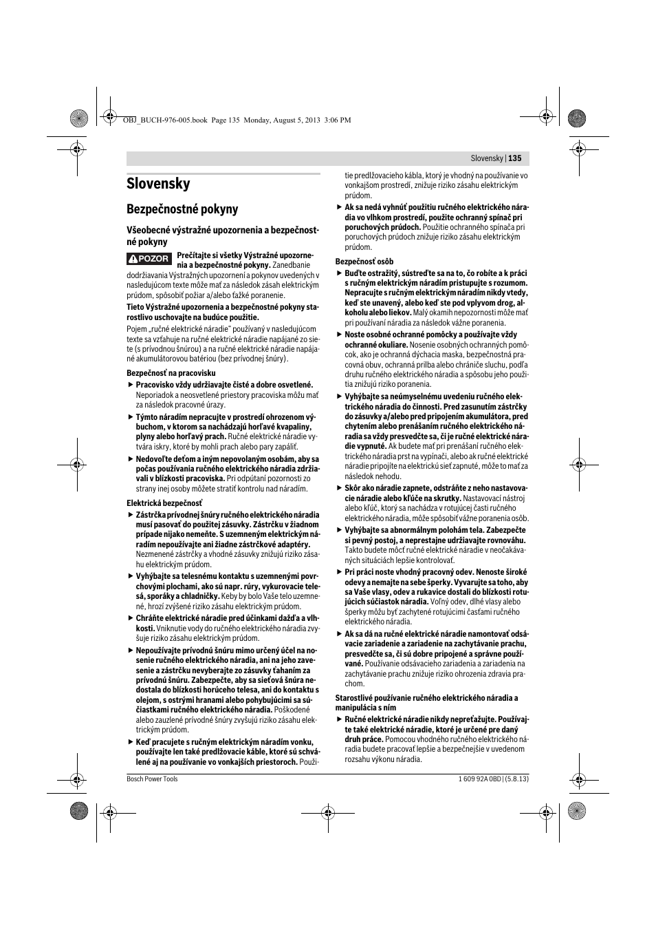 Slovensky, Bezpečnostné pokyny | Bosch PWS 20-230 J User Manual | Page 135 / 267