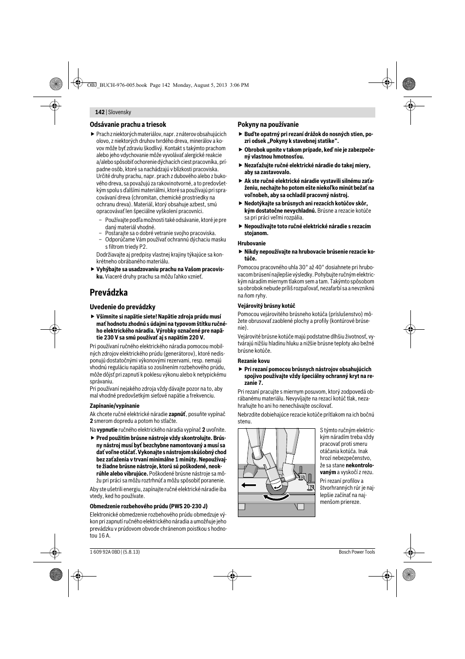 Prevádzka | Bosch PWS 20-230 J User Manual | Page 142 / 267